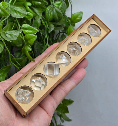 7pcs Clear Quartz Platonic Solids Set Crystal Wellness