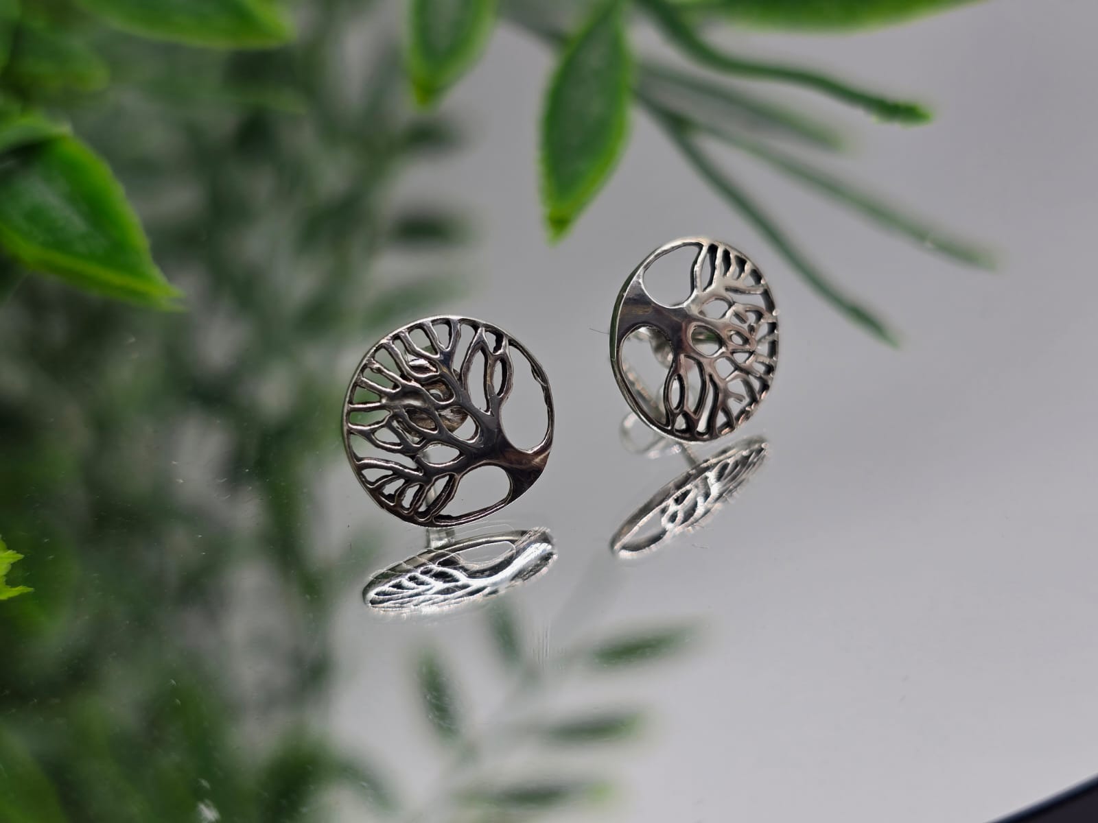 Tree of Life Sterling Silver Stud Earrings Crystal Wellness