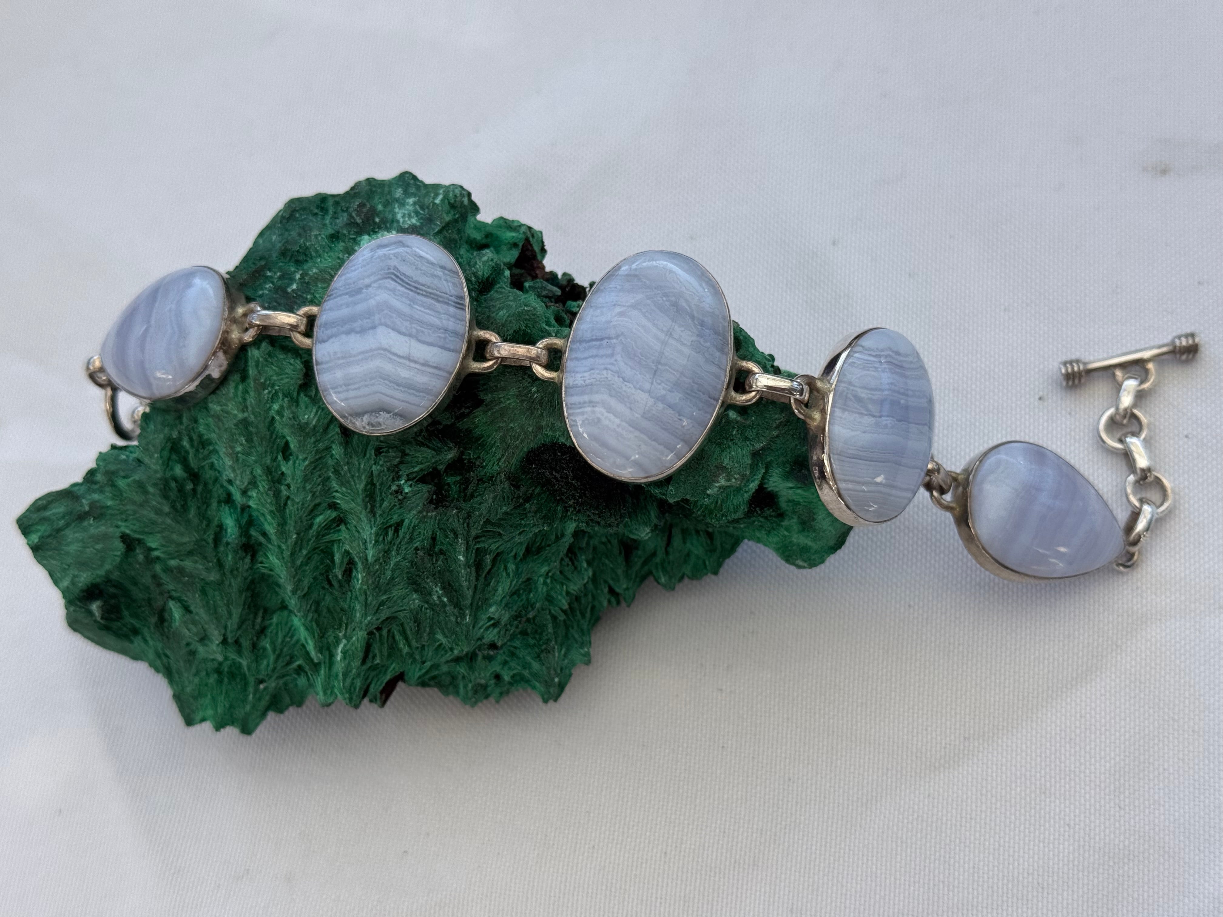 Blue Lace Agate Silver Bracelet – Whisper of Serenity 22cm Crystal Wellness