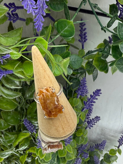 Orange Kyanite Silver Ring — Radiance & Creative Flow, size 8.75 Crystal Wellness