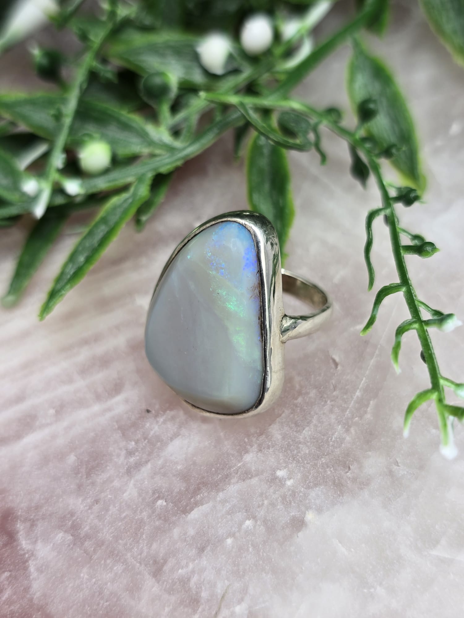 Australian Opal Ring 925 Sterling Silver Size 6 Crystal Wellness