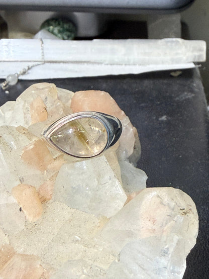 ✨ Golden Rutilated Quartz Ring — Golden Threads of Light, size 9 Crystal Wellness