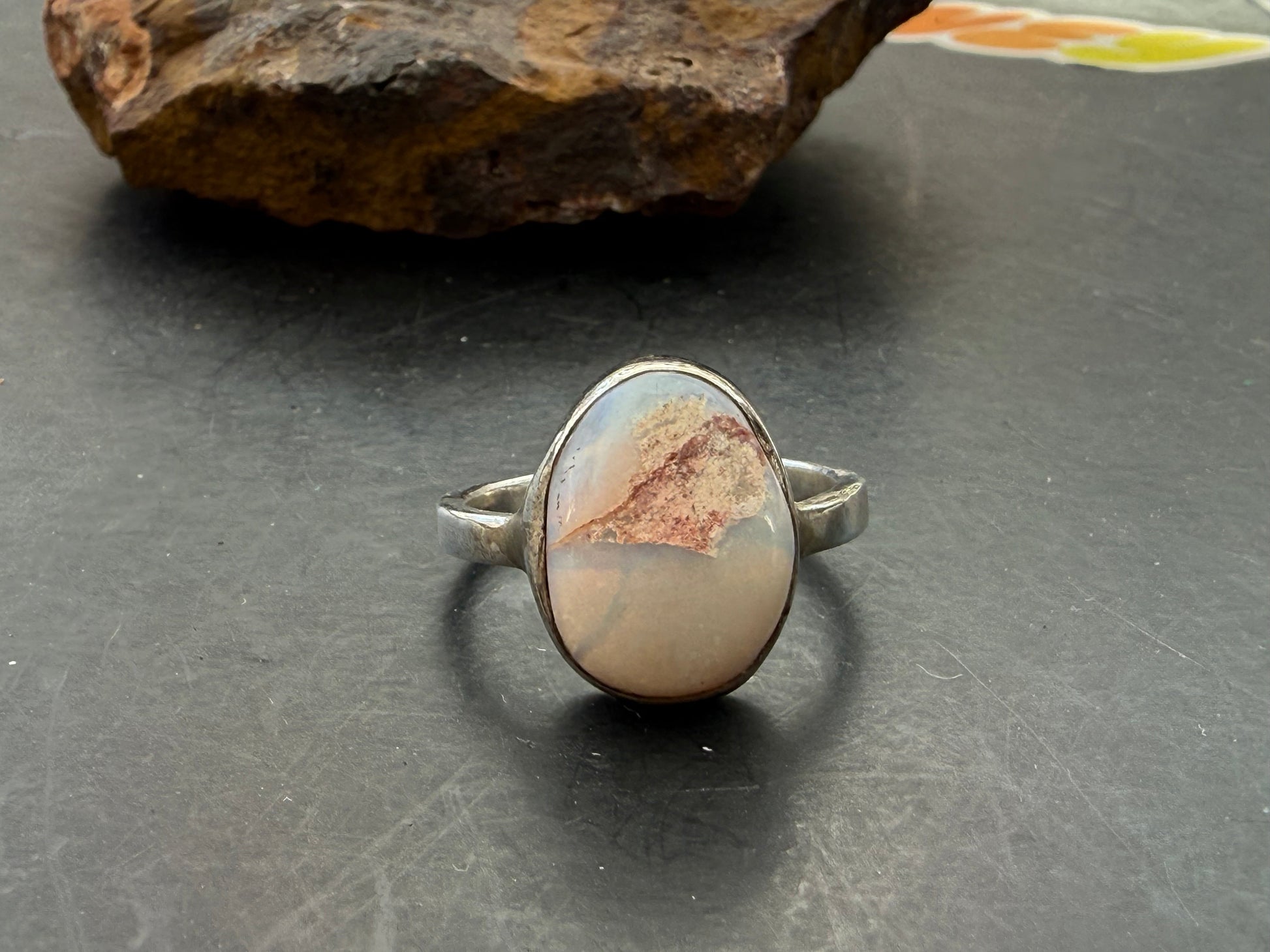 Solid Australian Opal Ring — size 12 Cosmic Light • Inspiration • Inner Magic Crystal Wellness