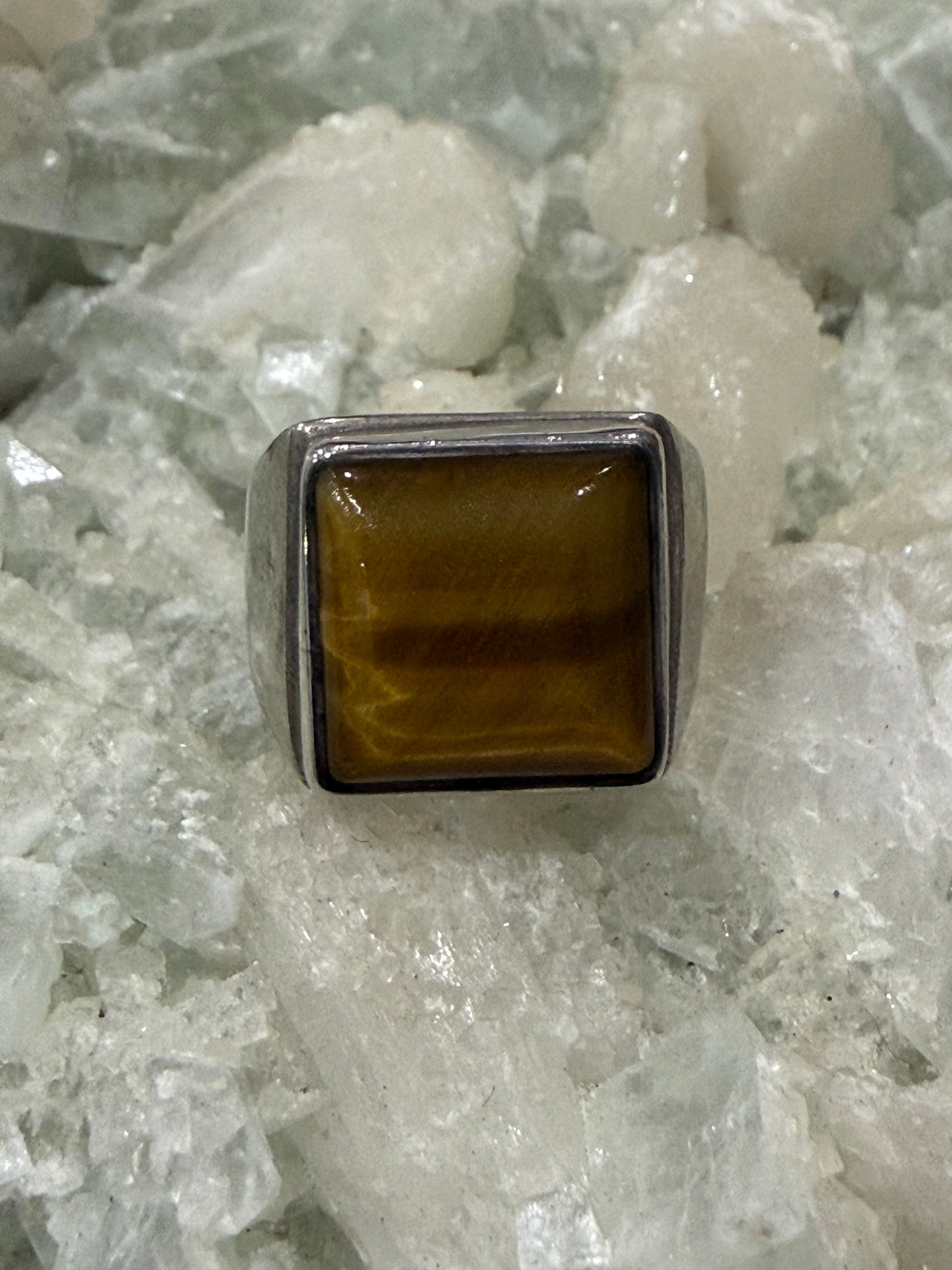Golden Tiger Eye Men’s Silver Ring – Size 9 Crystal Wellness