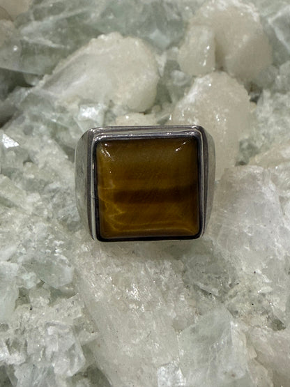 Golden Tiger Eye Men’s Silver Ring – Size 9 Crystal Wellness
