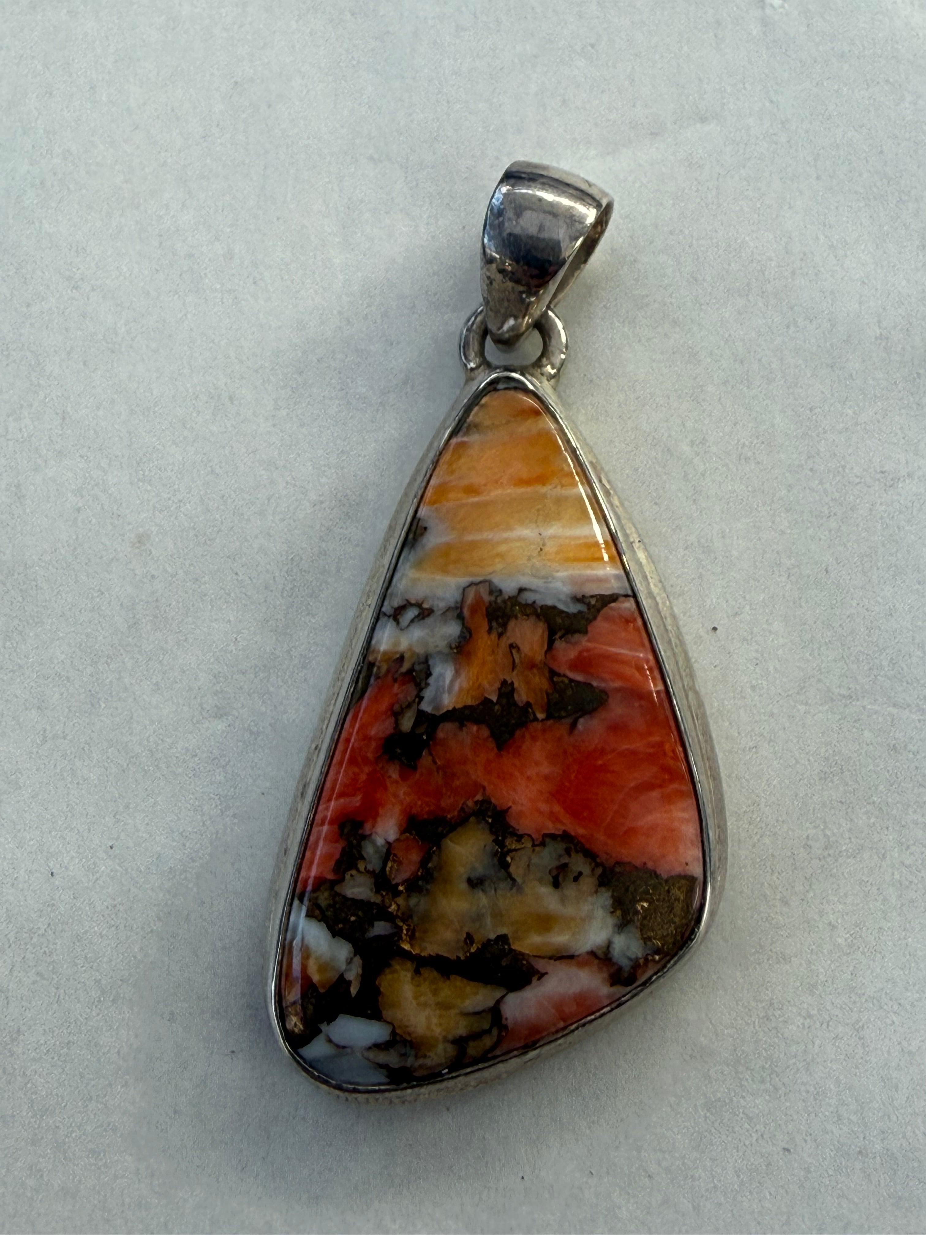 Spiny Oyster Turquoise Silver Pendant 31mmx19mm Crystal Wellness