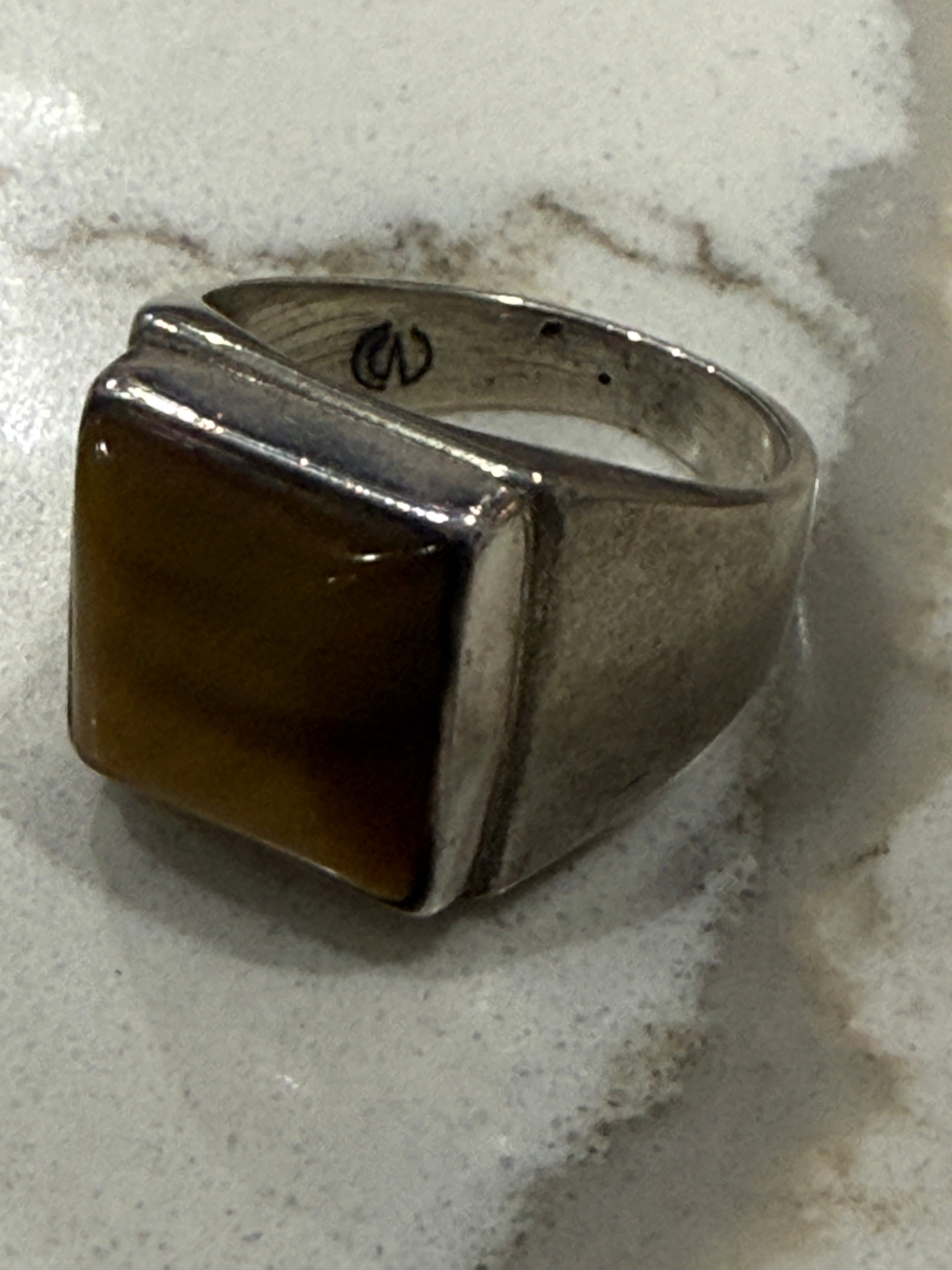 Golden Tiger Eye Men’s Silver Ring – Size 9 Crystal Wellness