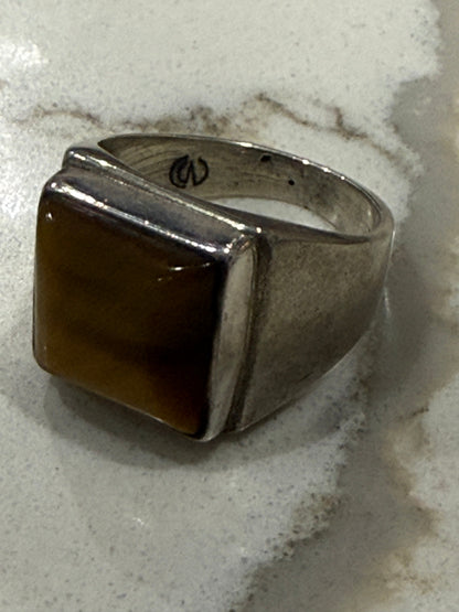 Golden Tiger Eye Men’s Silver Ring – Size 9 Crystal Wellness