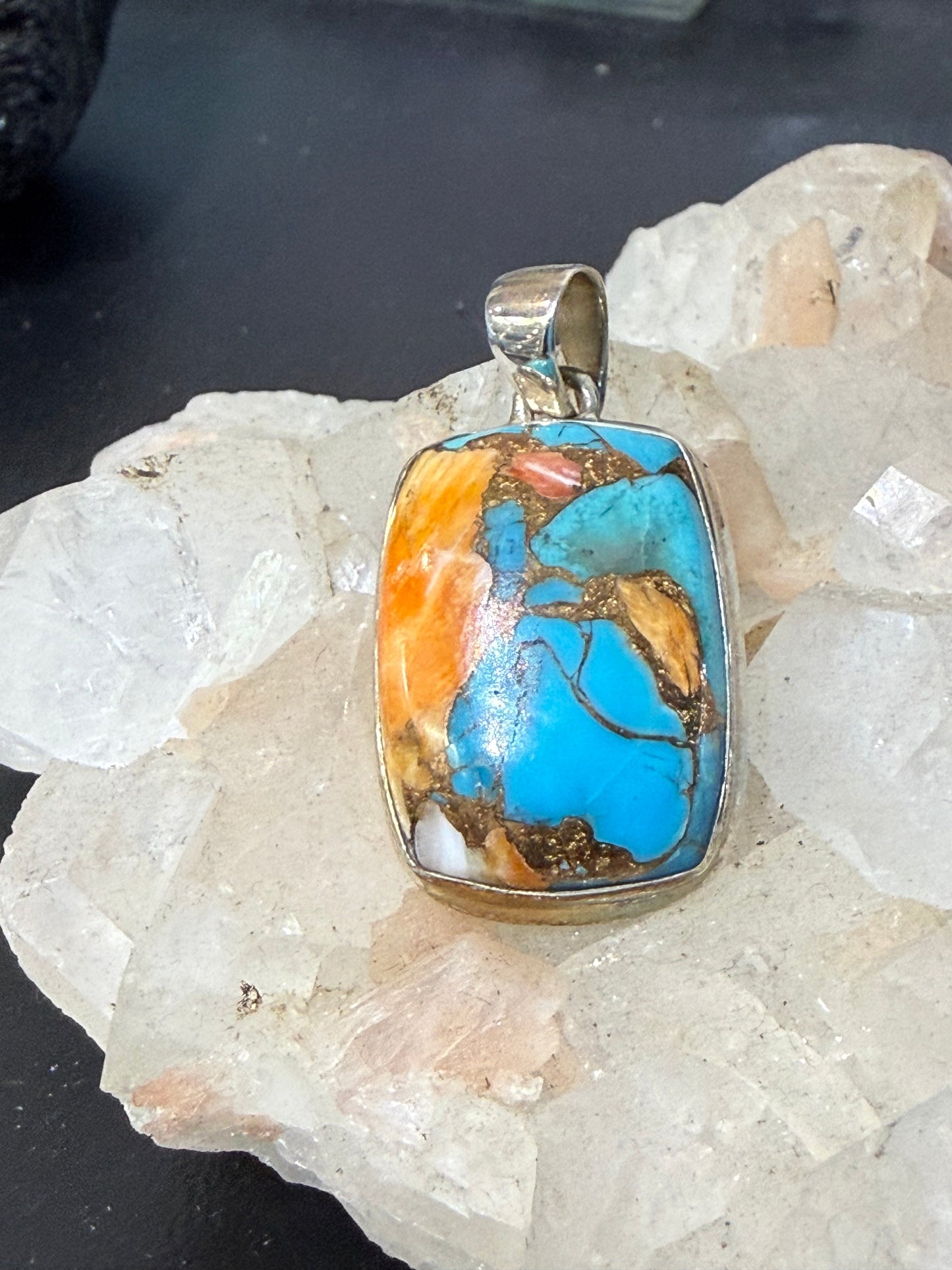 Spiny Oyster Turquoise Pendant — Sacred Fire & Heart Connection, 28mmx18mm Crystal Wellness