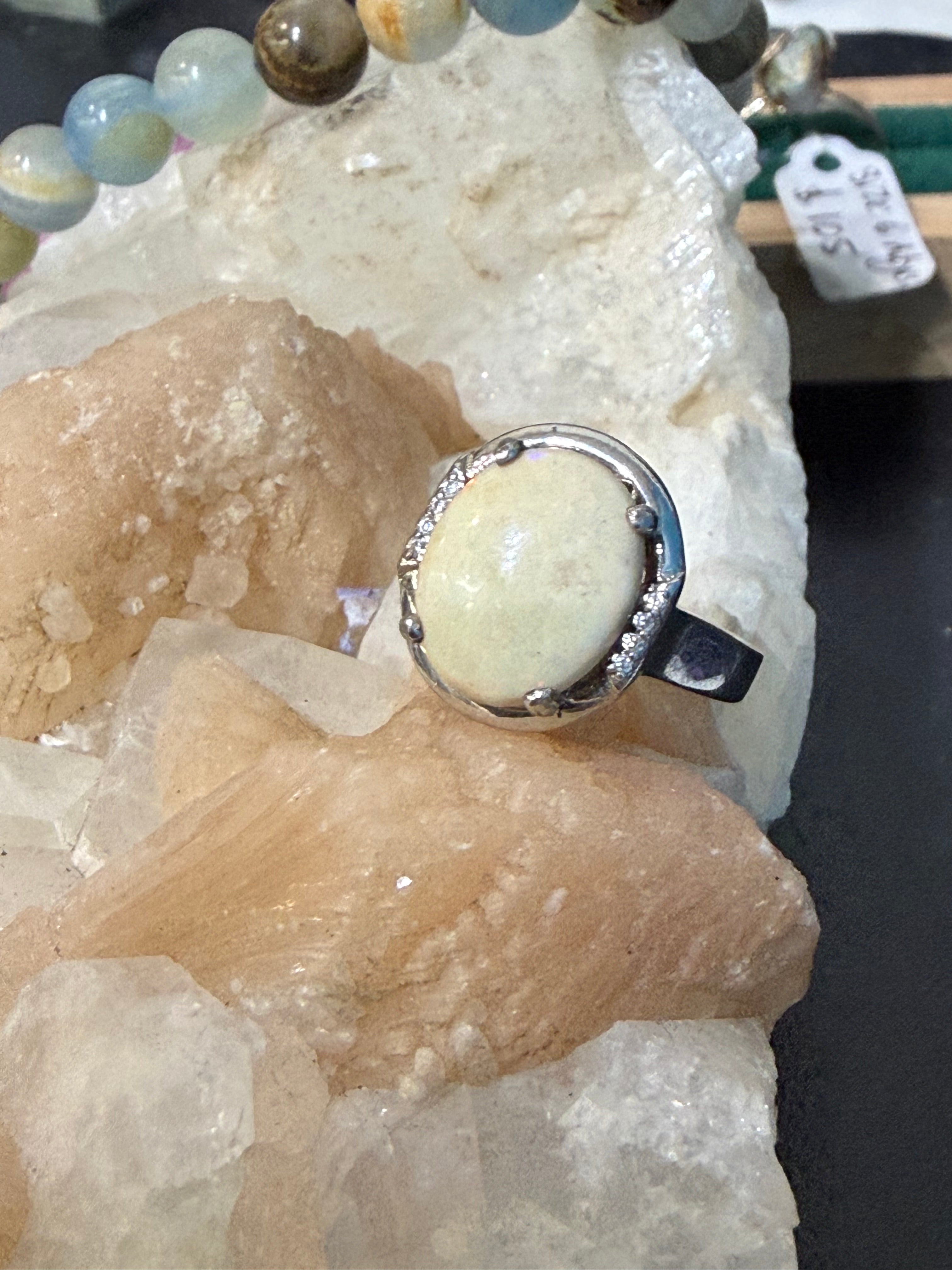 Australian Opal & Zircon Ring, size 6.5 – Light Within the Flame Crystal Wellness
