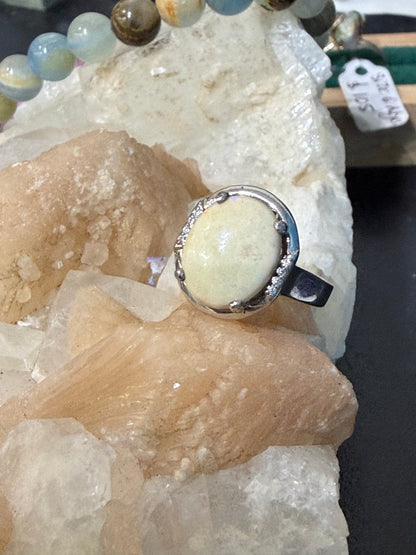 Australian Opal & Zircon Ring, size 6.5 – Light Within the Flame Crystal Wellness
