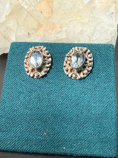 Blue Topaz Stud Earrings – Clarity • Communication • Serenity, 12mm x10mm Crystal Wellness
