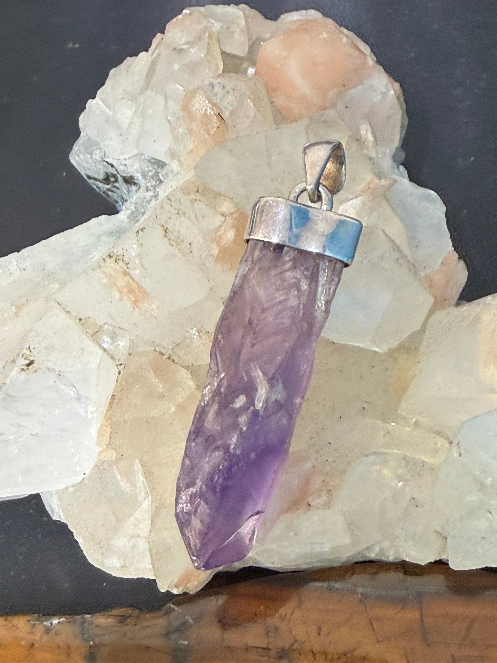 Amethyst Point Silver Pendant, 45mmx11mm Crystal Wellness