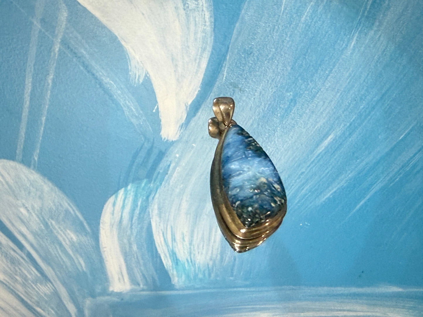 Blue Ice Glacierite Pendant – Calm Clarity & Frozen Wisdom, 36mmx18mm Crystal Wellness
