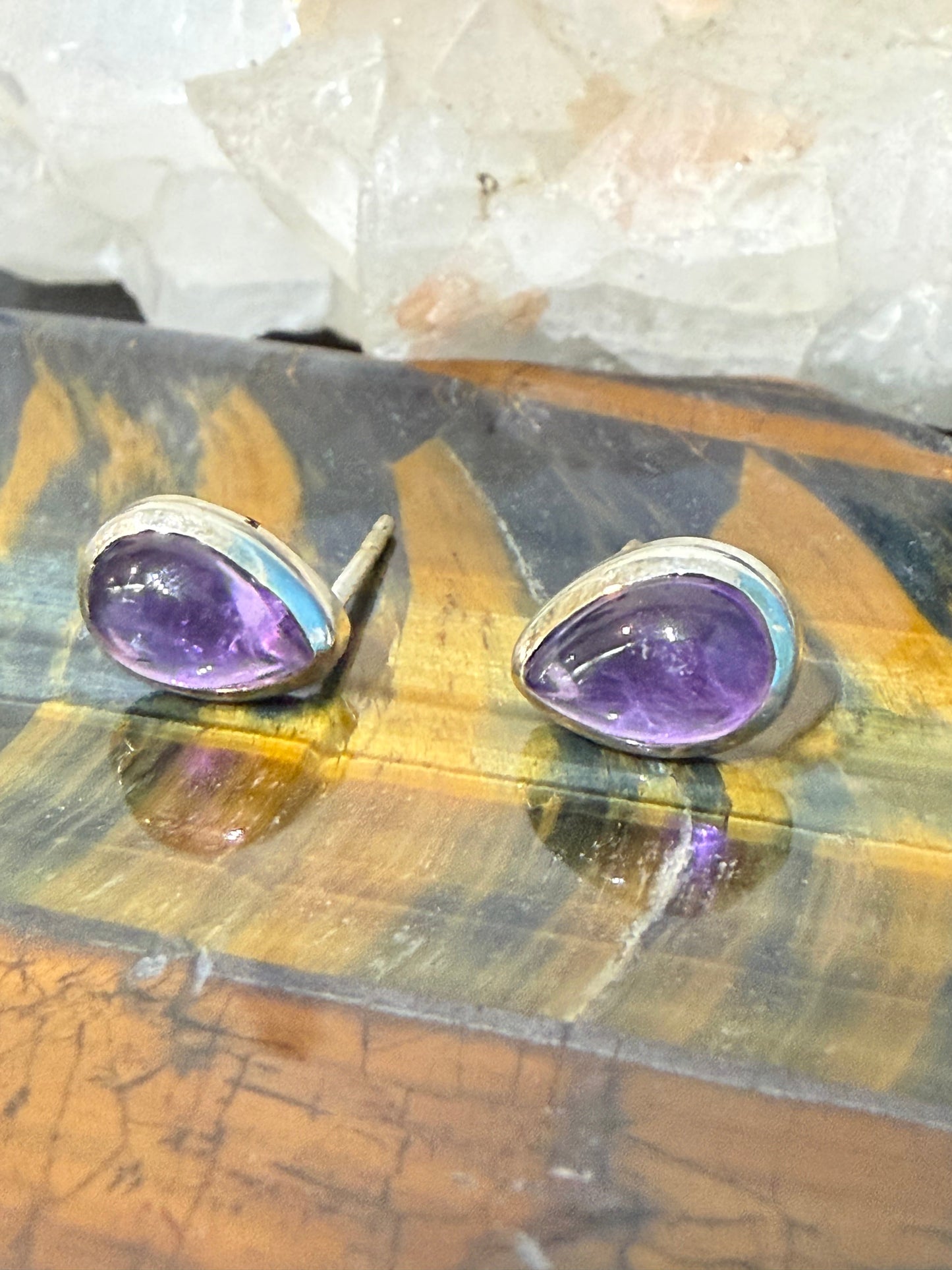 Amethyst Stud Earrings – Peace, Protection & Spiritual Wisdom, 12mmx8mm Crystal Wellness