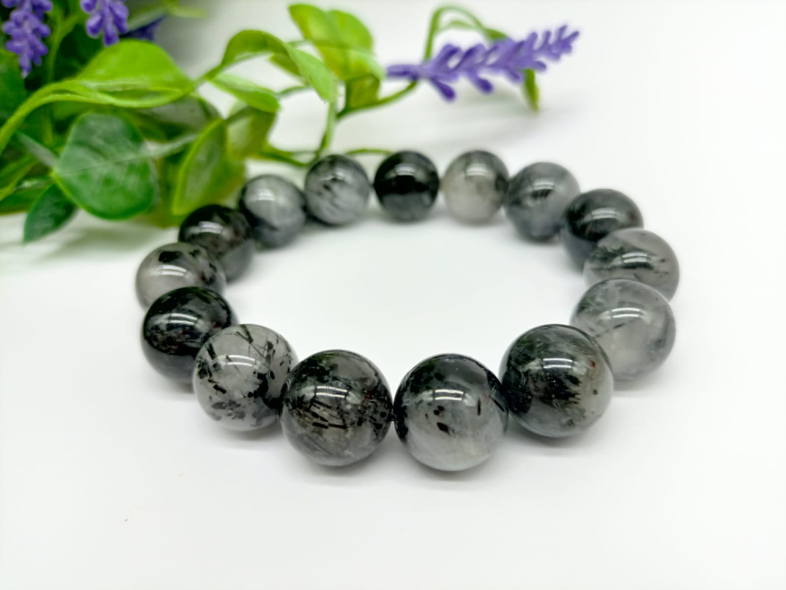 Black Rutilated Bead Bracelet - Crystal Wellness