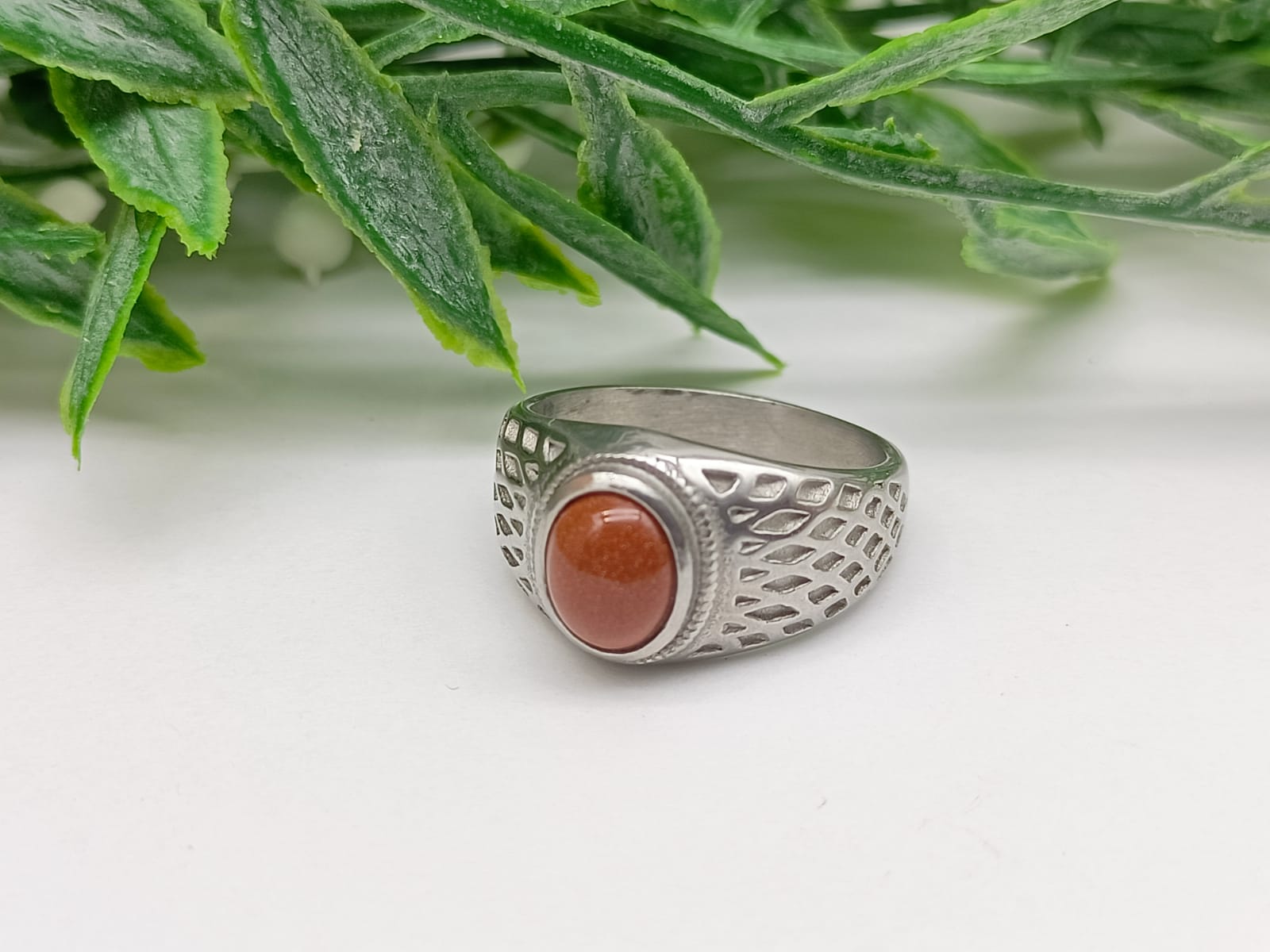 Goldstone Titanium Ring Size 10 US Crystal Wellness