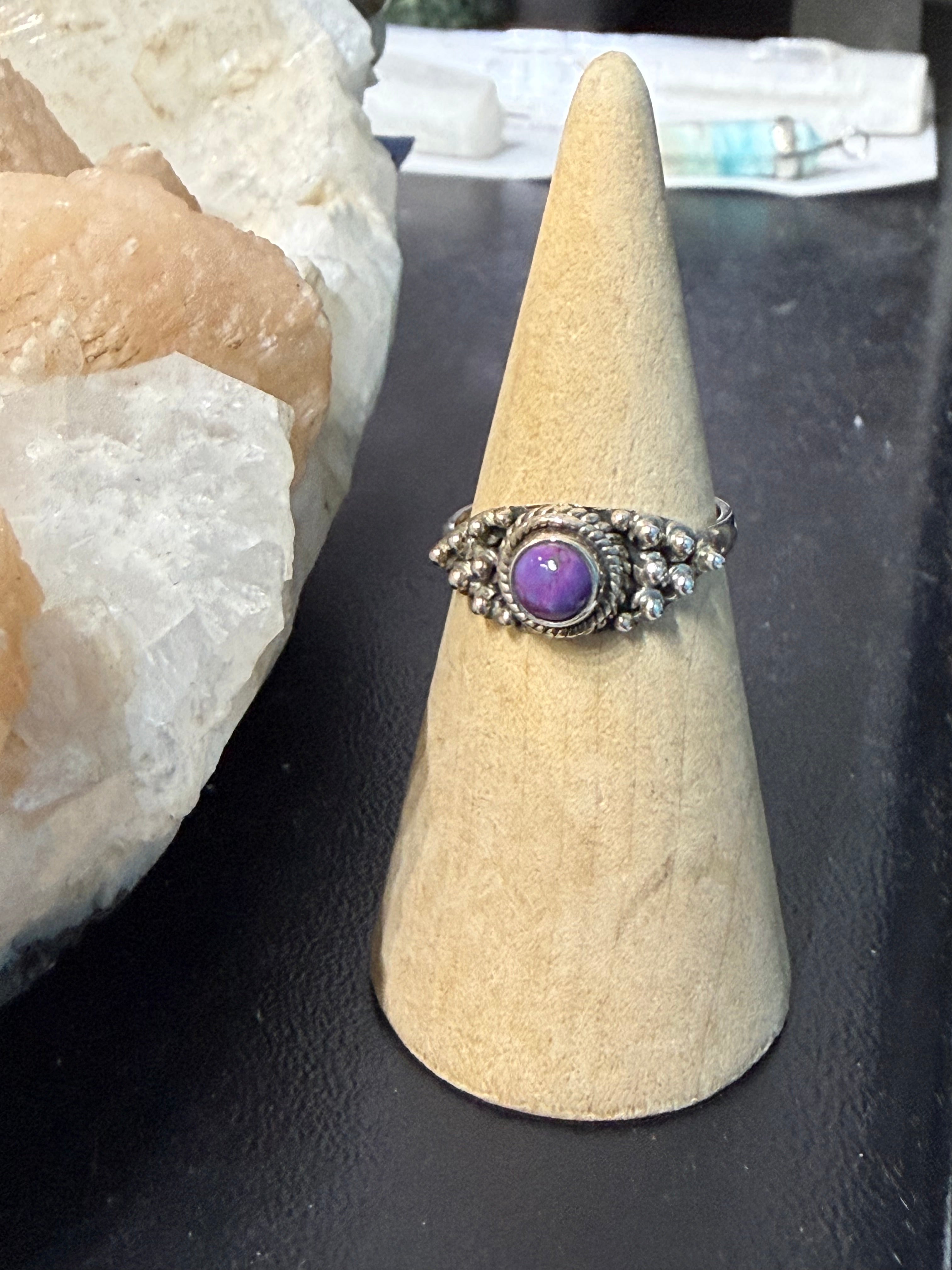 Purple Copper Turquoise Ring, size 7.5 – Sacred Harmony & Inner Wisdom Crystal Wellness