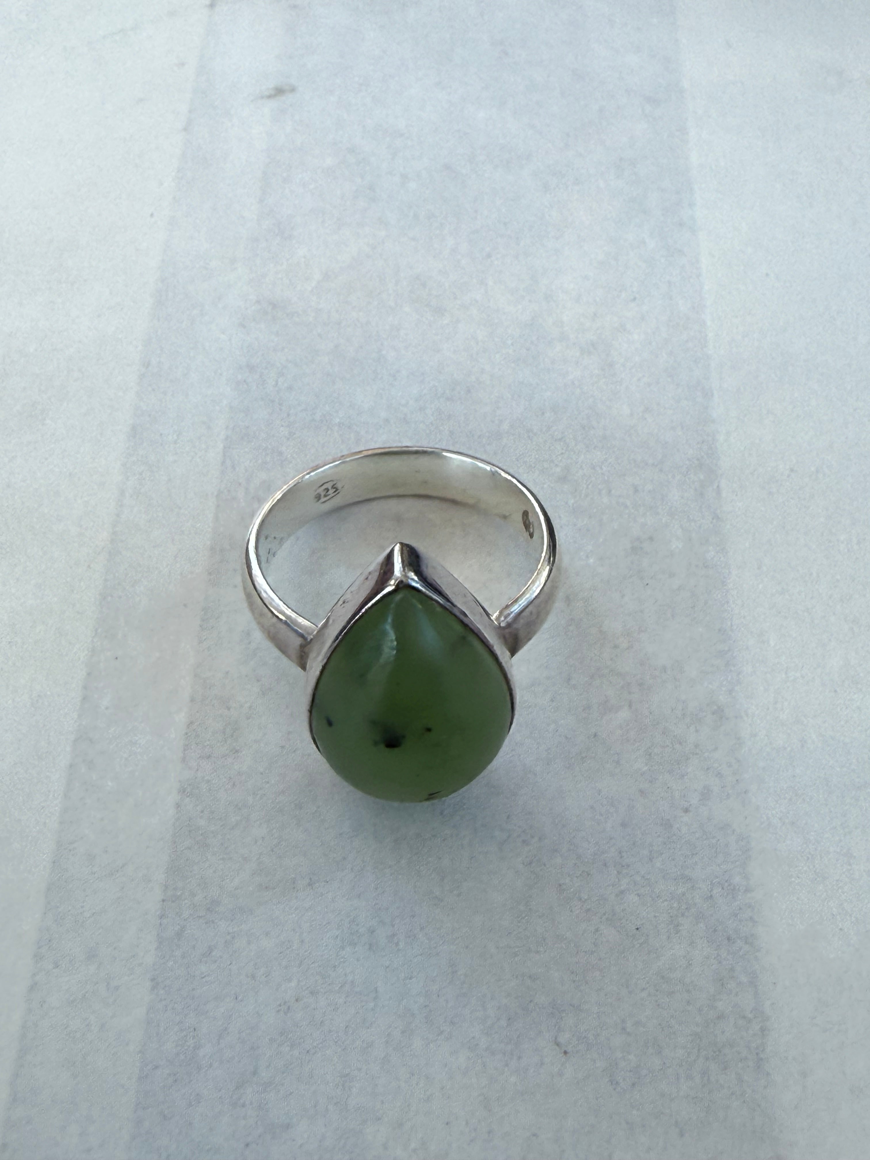 Nephrite Jade Ring 925 Sterling Silver Size 7.5 Crystal Wellness