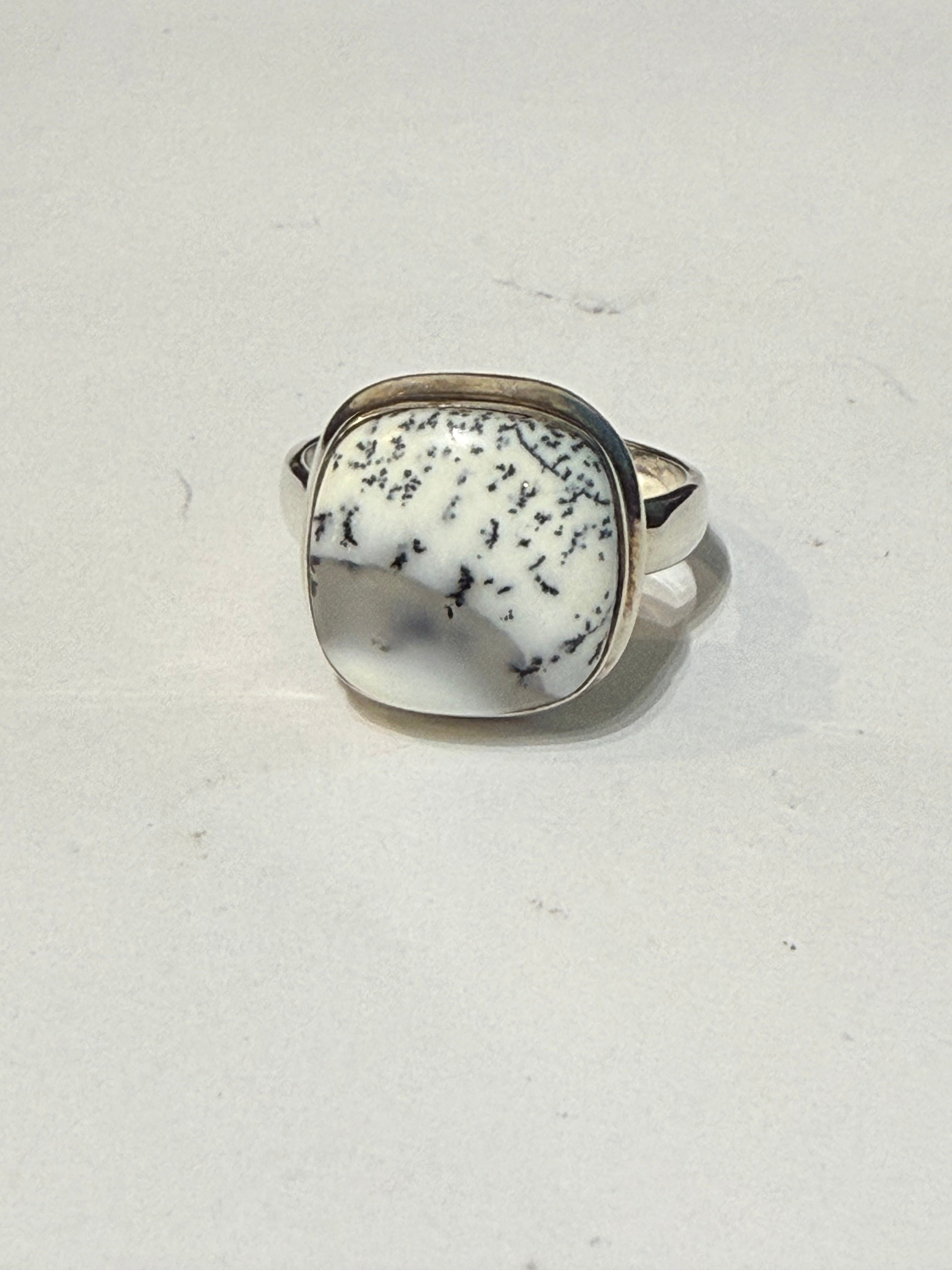 Whispers of the Ancient Forest – Dendritic Opal Sterling Silver Ring | Size 8.5 Crystal Wellness