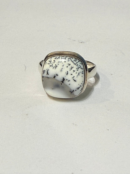 Whispers of the Ancient Forest – Dendritic Opal Sterling Silver Ring | Size 8.5 Crystal Wellness