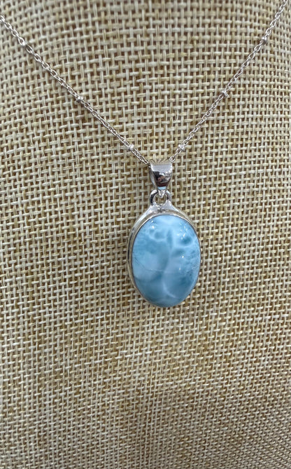 Larimar 925 Sterling Silver Pendant Crystal Wellness