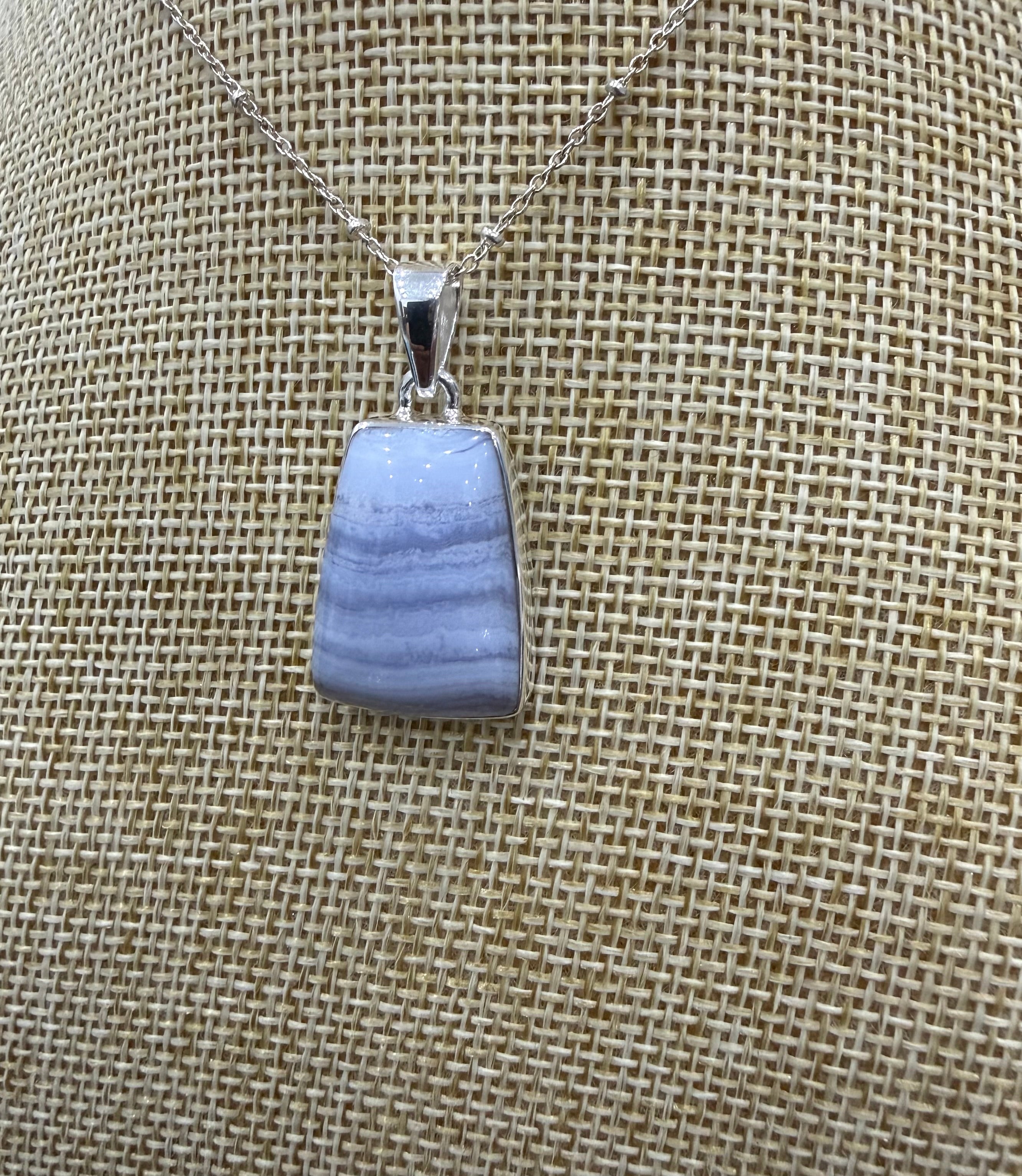 Blue Lace Agate Sterling Silver (92.5) Pendant Tabular Shape – 22x16mm Crystal Wellness