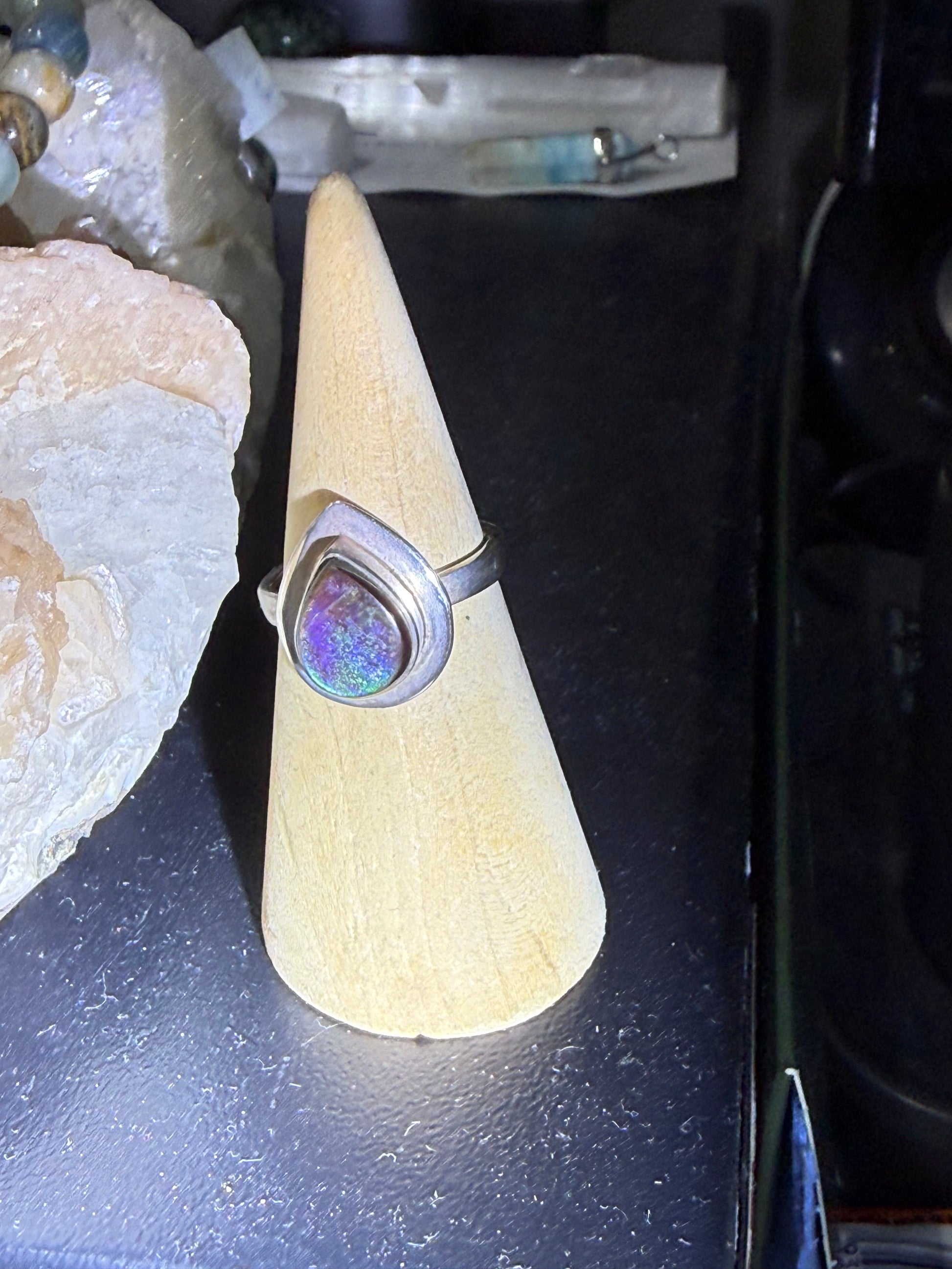 🌈 Canadian Ammolite 925 Sterling Silver Ring – Size 7.5| Stone of Transformation, Prosperity & Ancient Earth Energy Crystal Wellness