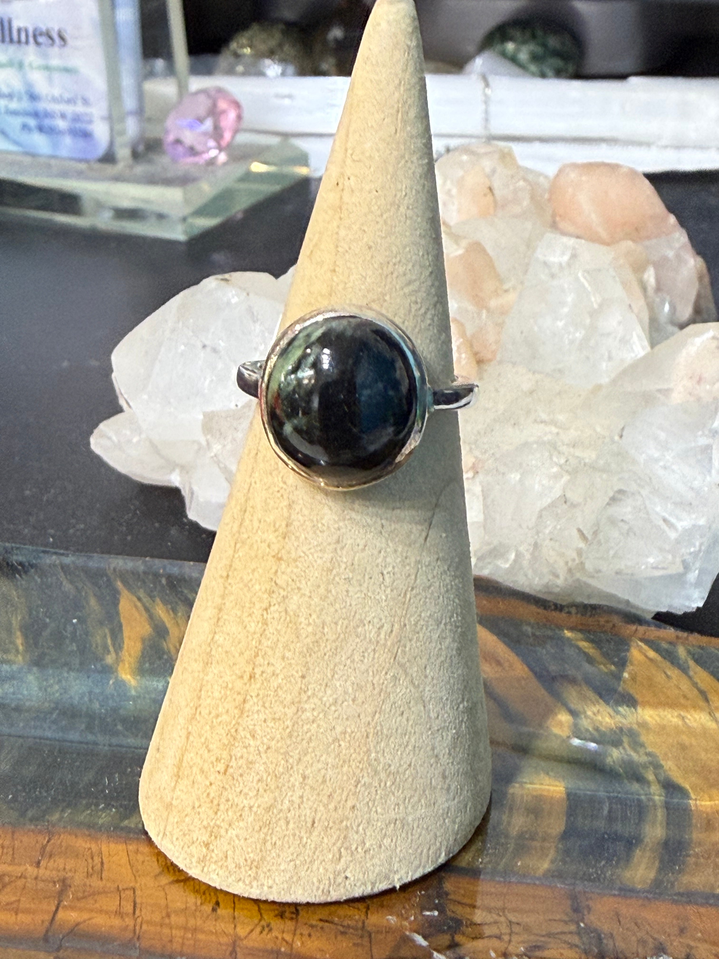 🖤 Black Jade Ring — “Guardian of Stillness”, size 5.5 Crystal Wellness