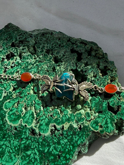 Kingsman Turquoise & Carnelian Sterling Silver Bracelet – Courage, Vitality & Authentic Expression, 20cm Crystal Wellness
