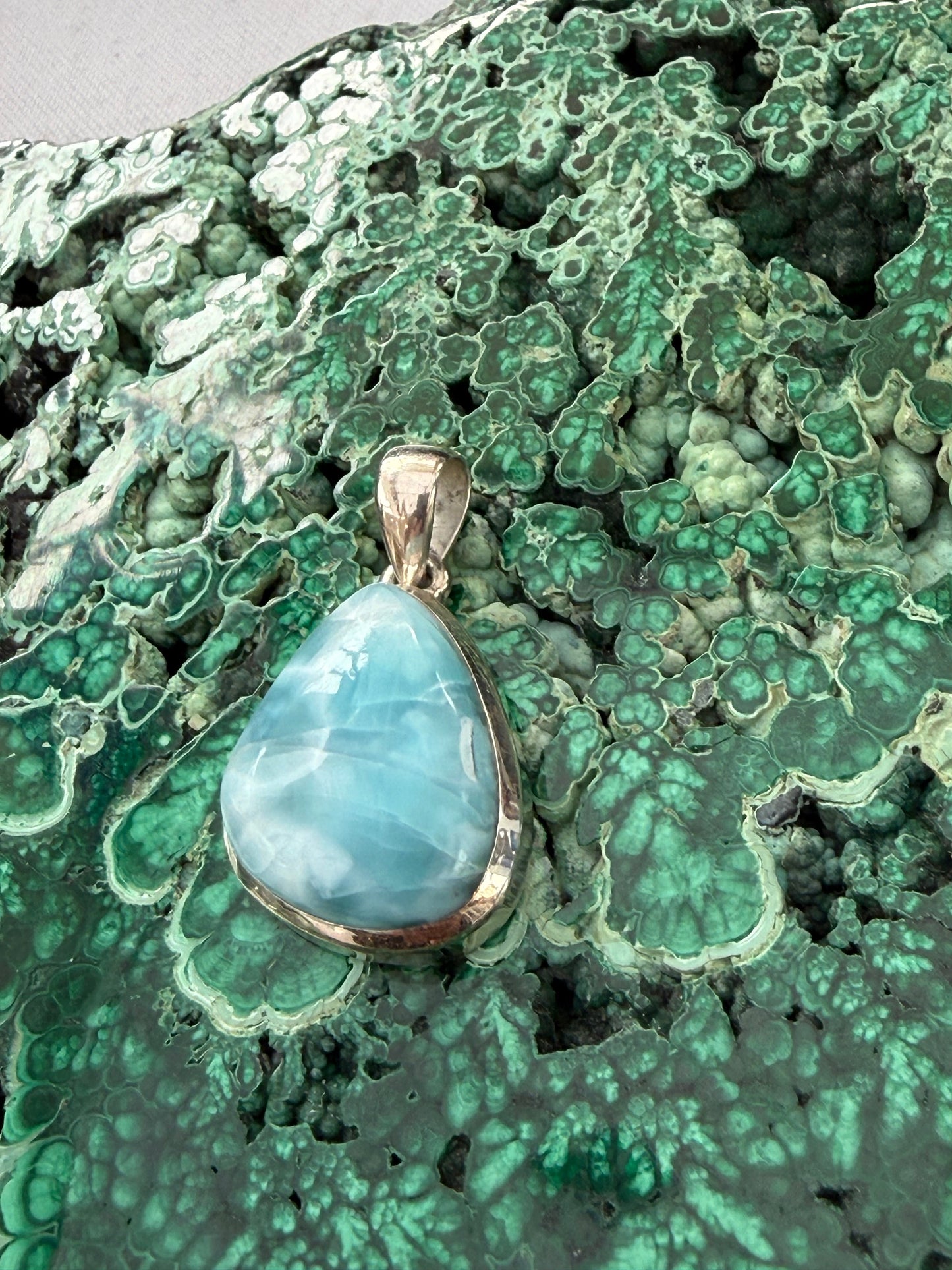 Larimar Ocean Whisper Silver Pendant 25mmx17mm Crystal Wellness