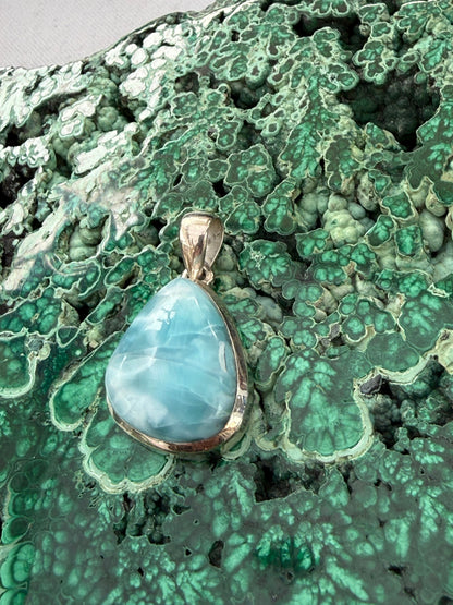 Larimar Ocean Whisper Silver Pendant 25mmx17mm Crystal Wellness