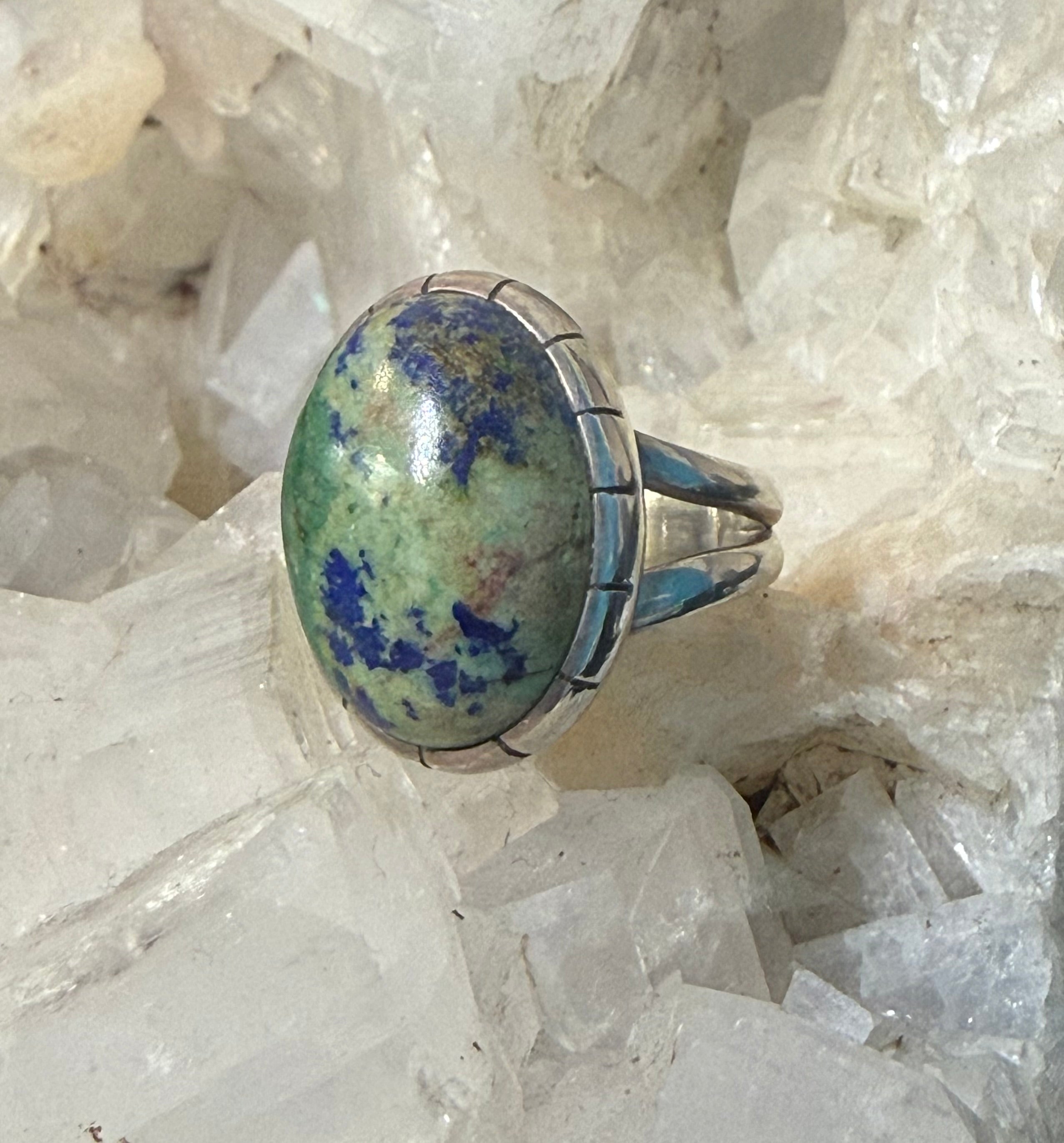 Azurite in Malachite Sterling Silver Ring, size 5.5 Crystal Wellness