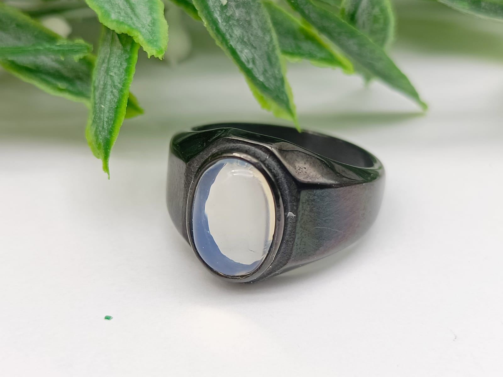 Opalite Titanium Black Plated Ring Size 9 US Crystal Wellness