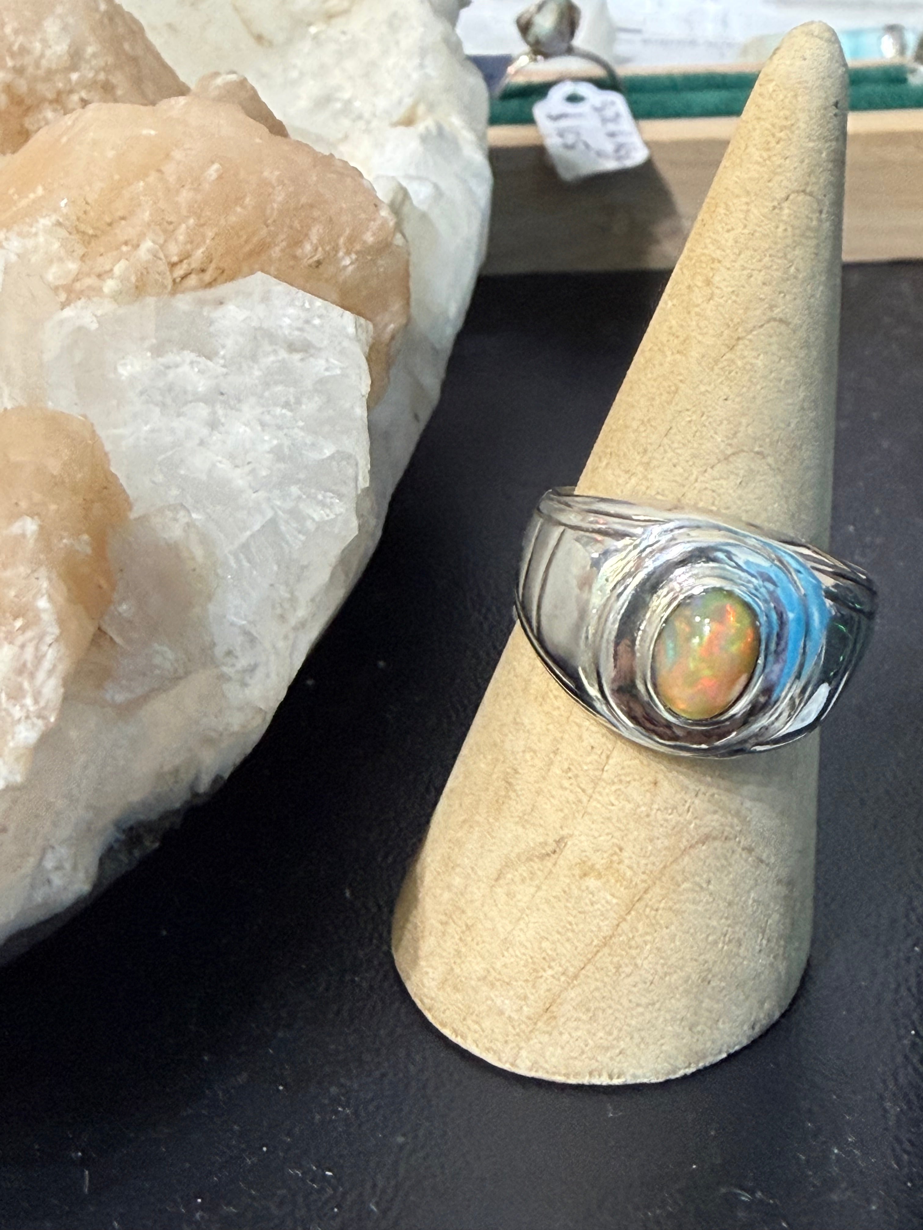 Australian Opal 925 Silver Men’s Ring – Inspiration & Vitality, Size 10 Crystal Wellness