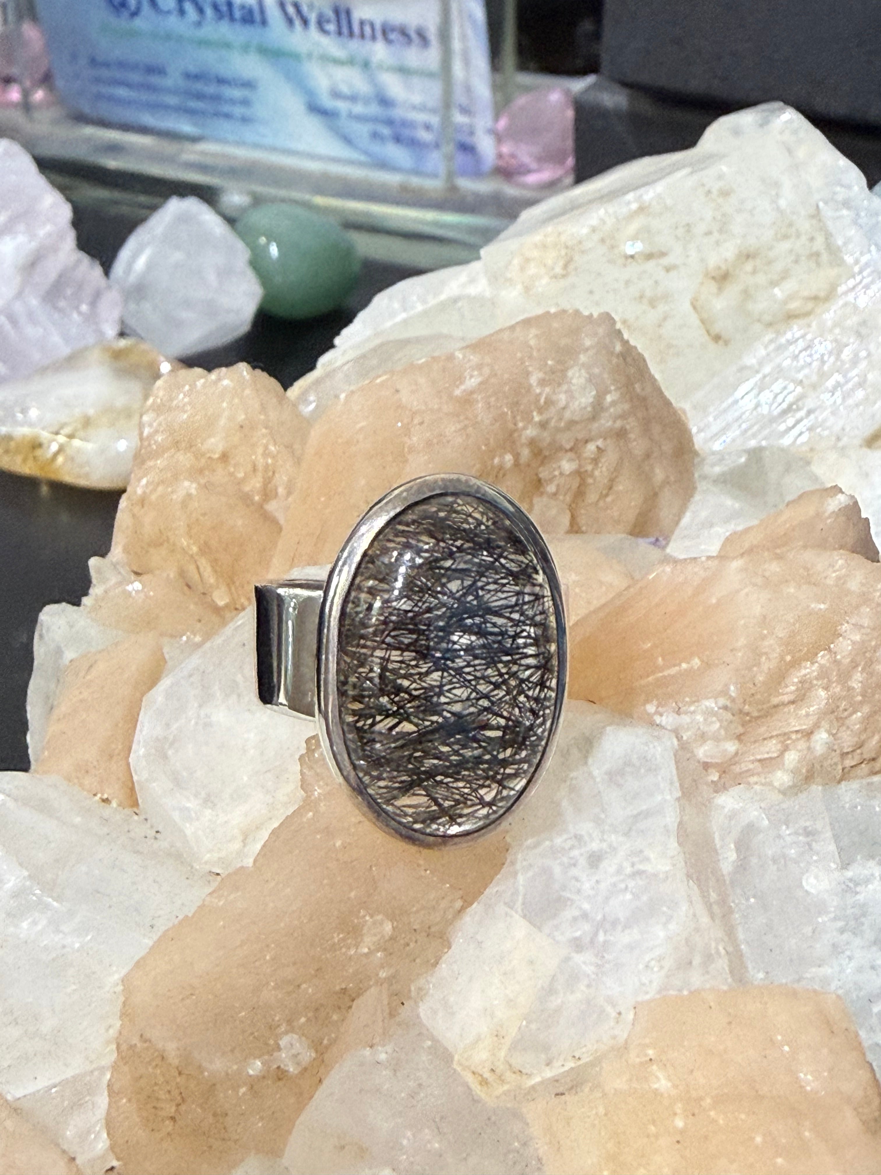 Black Rutilated Quartz Ring, size 9  – Protection, Strength & Energy Clarity Crystal Wellness