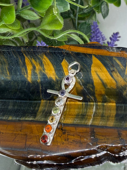 Sacred Cross Chakra Pendant — Faith, Protection & Inner Balance, 35mmx18mm Crystal Wellness