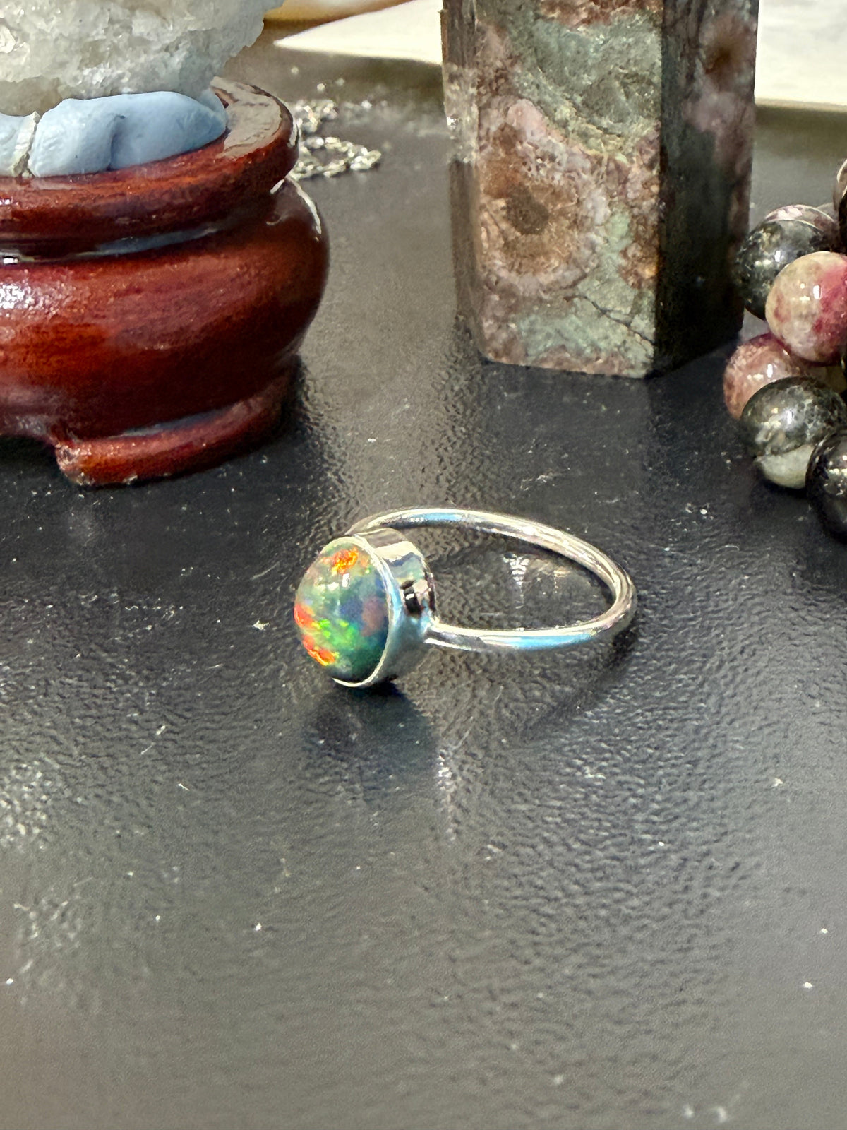 CHALAMA BLACK OPAL RING
“Stone of Mystery, Intuition & Transformation”, size 6.5 Crystal Wellness