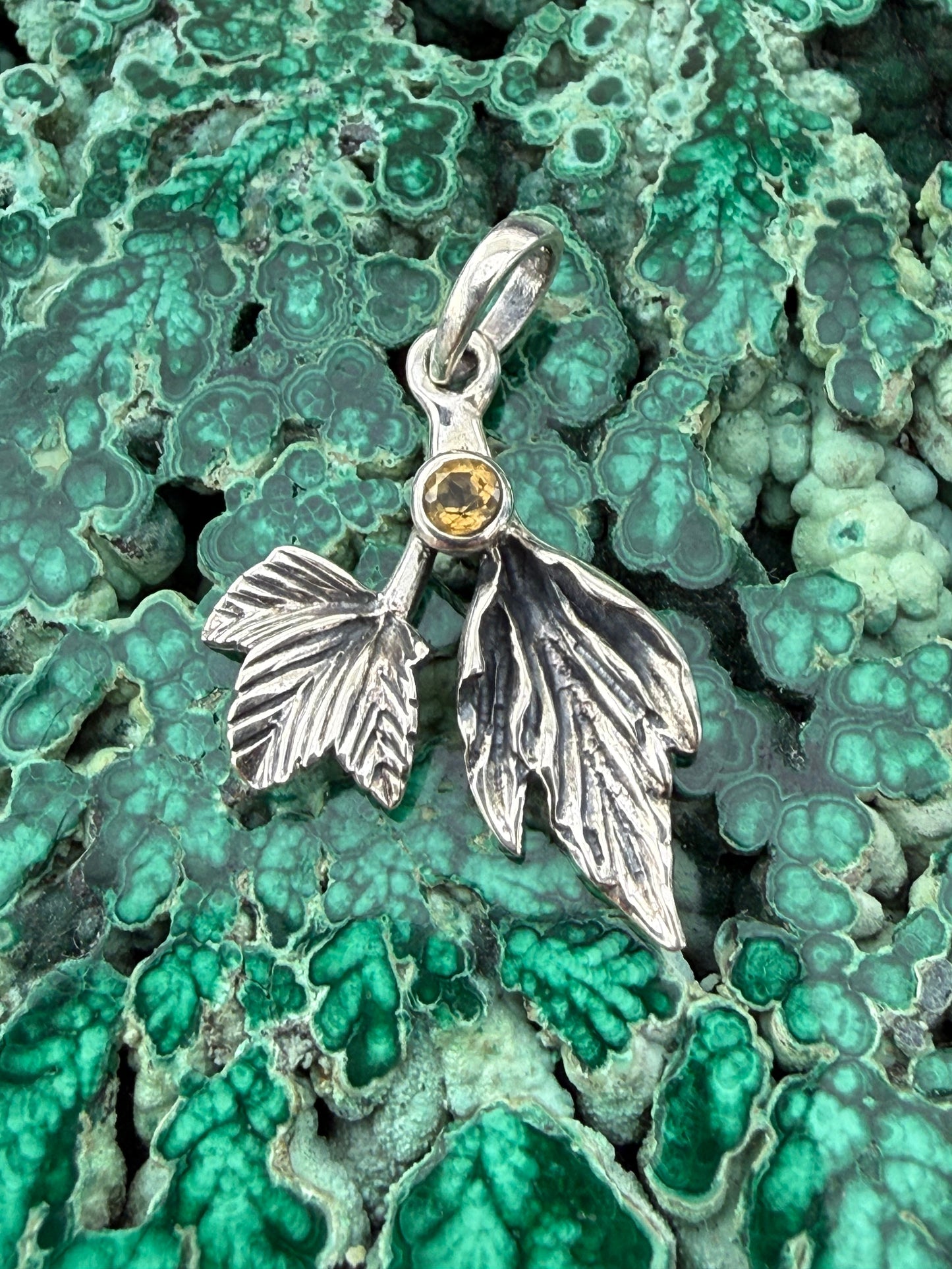 Golden Leaf Citrine Silver Pendant 20mmx15mm Crystal Wellness