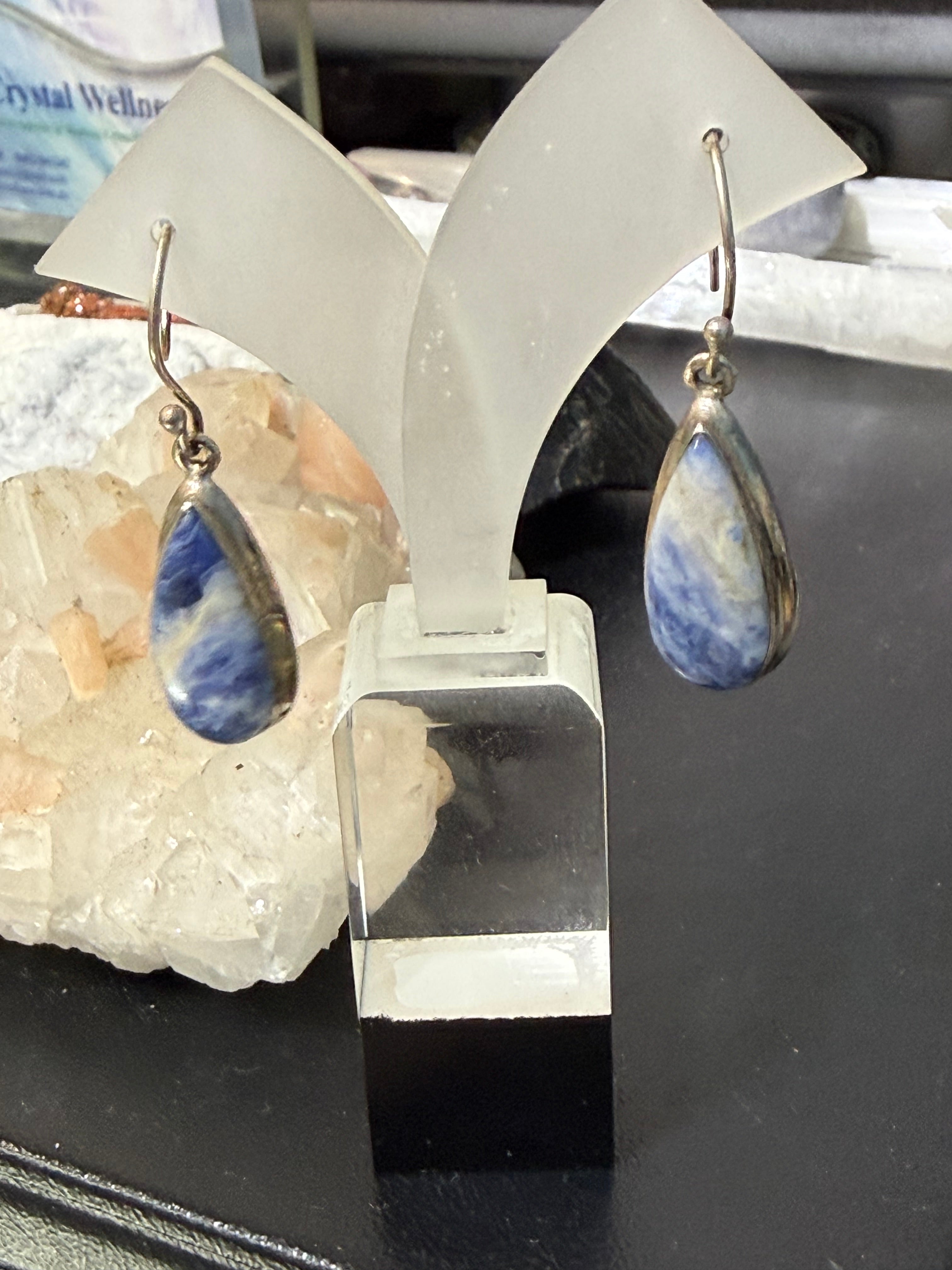 Sodalite Earrings — Wisdom in Blue, 25mmx14mm Crystal Wellness