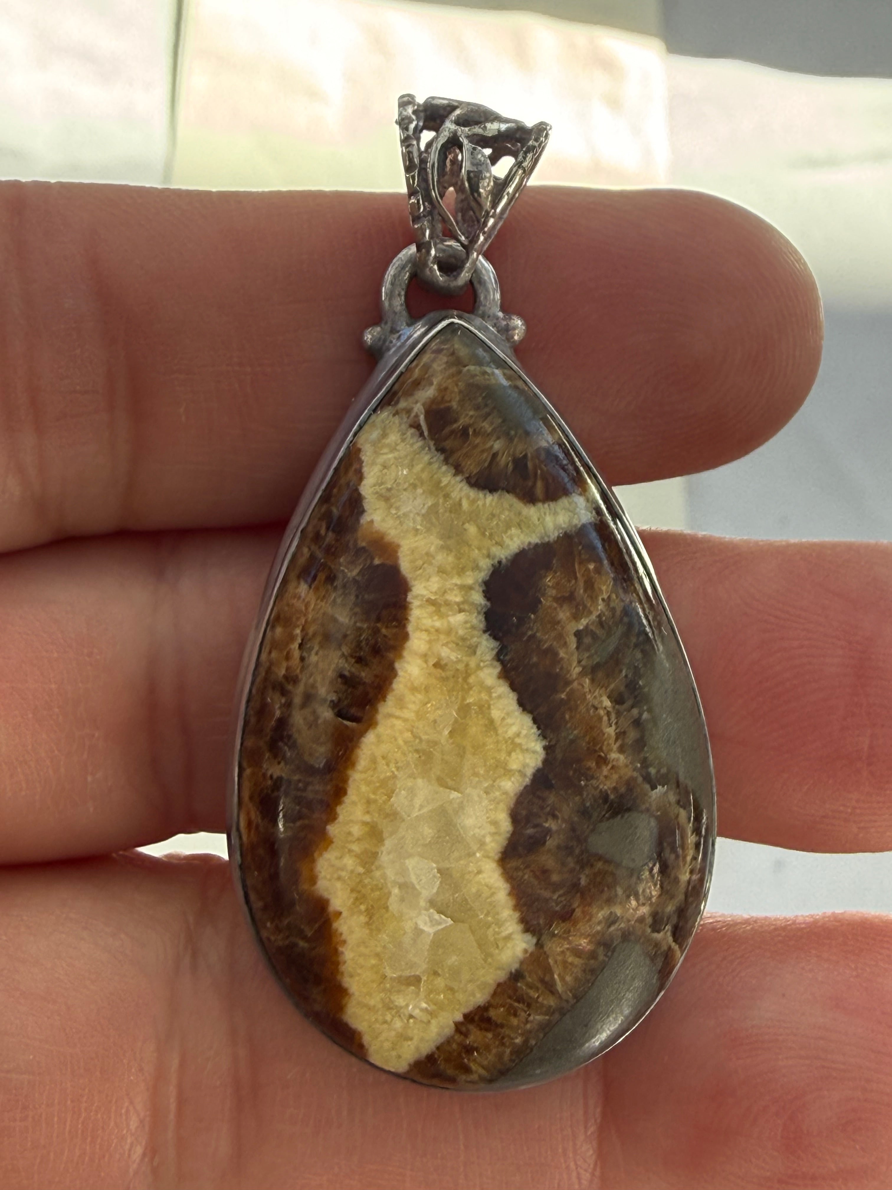 Ancient Earth Wisdom Septarian Sterling Silver Pendant 40mmx23mm Crystal Wellness