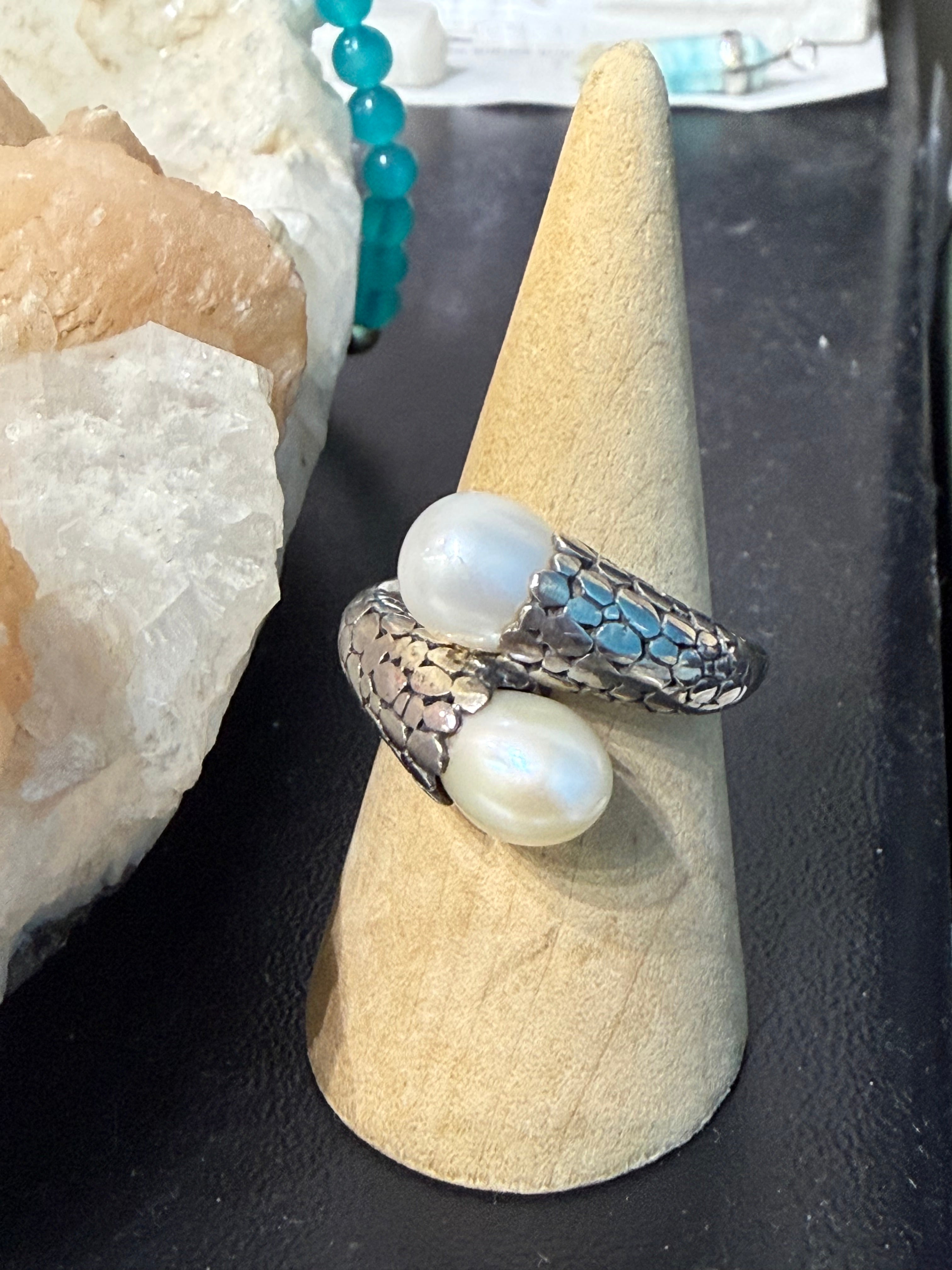 Natural Pearl Ring, size 10 – Ocean’s Whisper of Grace Crystal Wellness