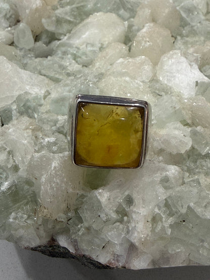 Butterscotch Amber Men’s Silver Ring – Size 9 Crystal Wellness