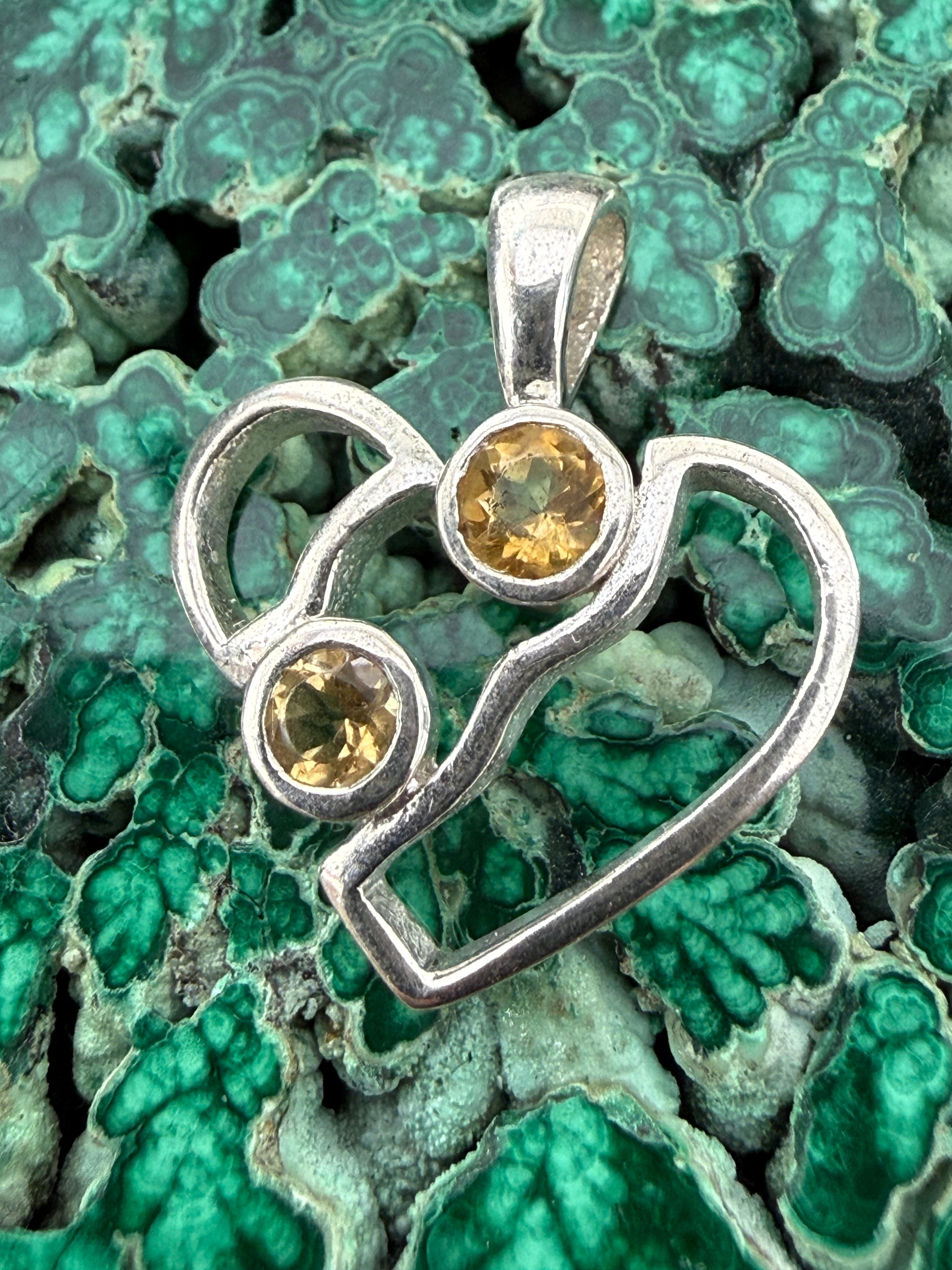 Heart of Light — Citrine Silver Pendant 20mmx19mm Crystal Wellness