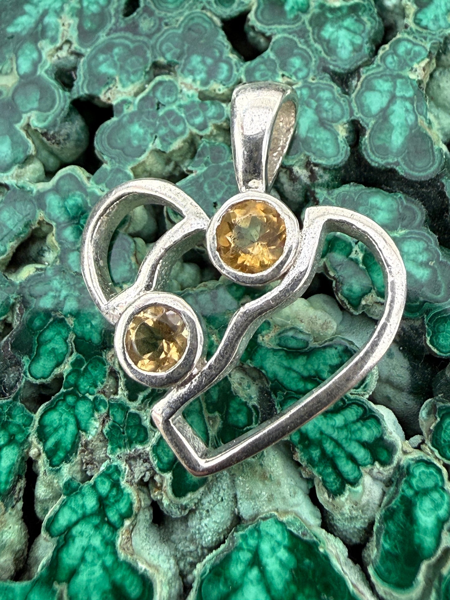 Heart of Light — Citrine Silver Pendant 20mmx19mm Crystal Wellness