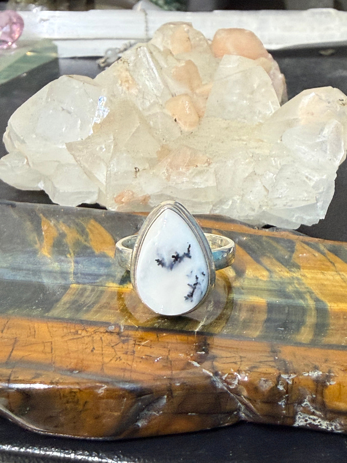 🤍 Dendritic Opal Ring — The Stone of Sacred Patterns & Inner Growth, size 8.75 Crystal Wellness