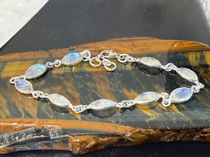 Moonstone Silver Bracelet, 20cm Crystal Wellness