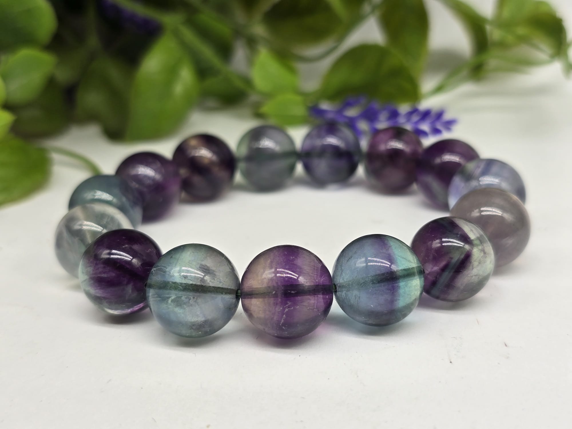 Multicolour Rainbow Fluorite 14mm Beads Bracelet – High Grade Crystal Wellness