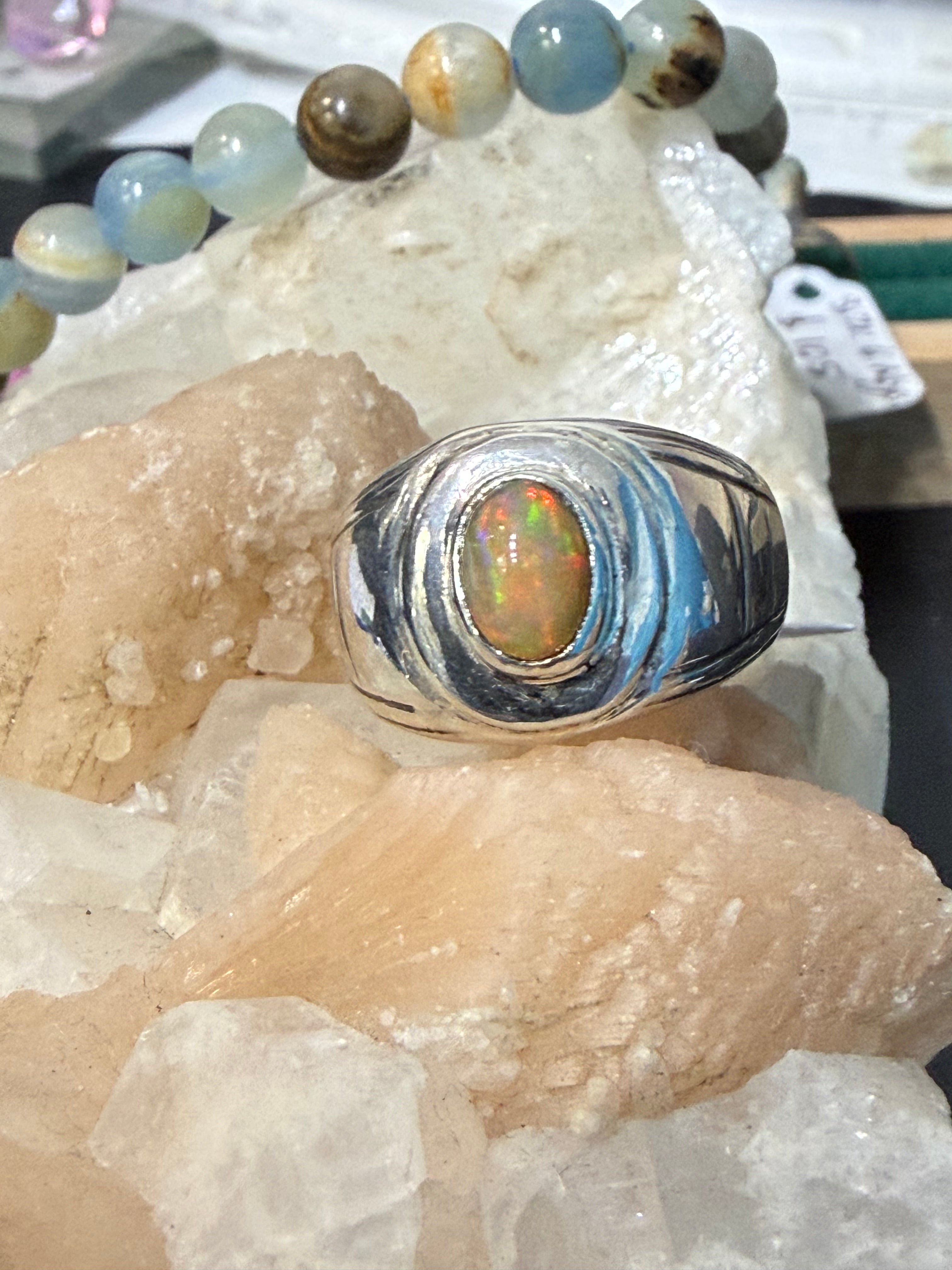 Australian Opal 925 Silver Men’s Ring – Inspiration & Vitality, Size 10 Crystal Wellness