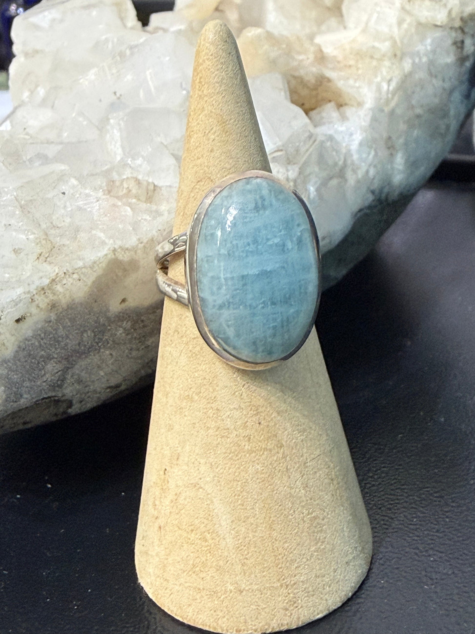 Aquamarine 925 Sterling Silver Ring Size 8.5 Crystal Wellness